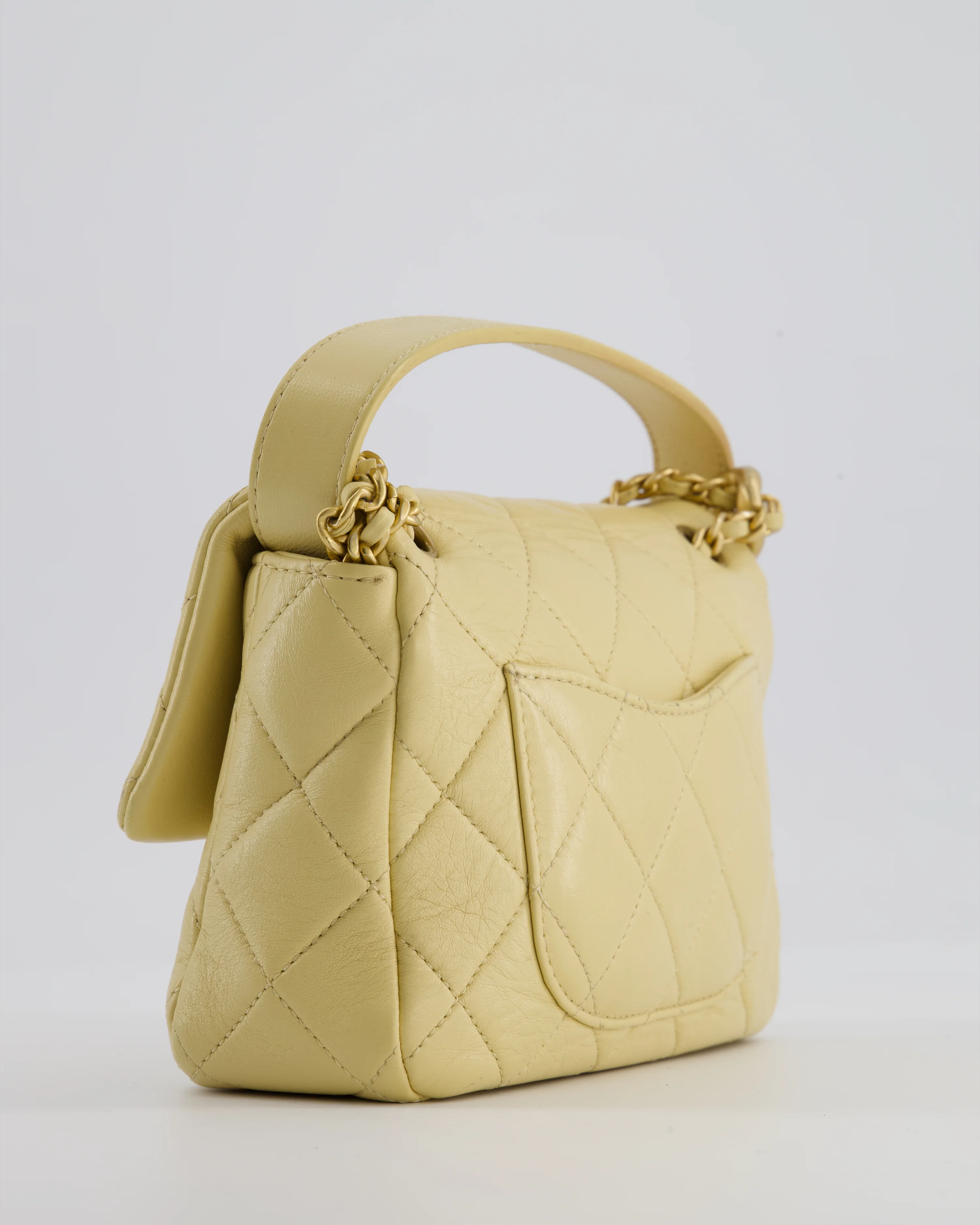 Chanel Mini Flap Bag in Pale Yellow Lambskin Leather with Chunky Chain and Gold Hardware - Image 14