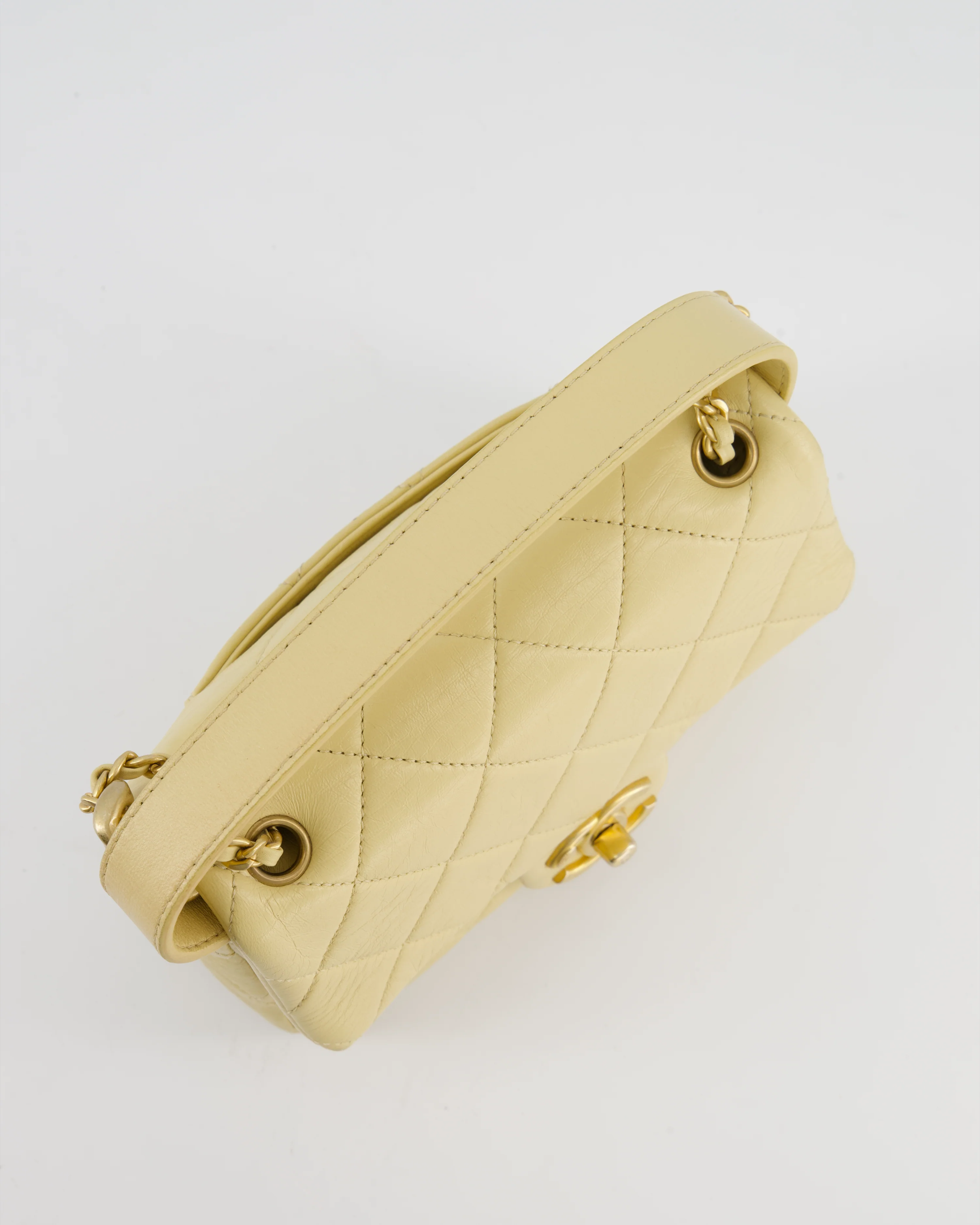 Chanel Mini Flap Bag in Pale Yellow Lambskin Leather with Chunky Chain and Gold Hardware - Image 16