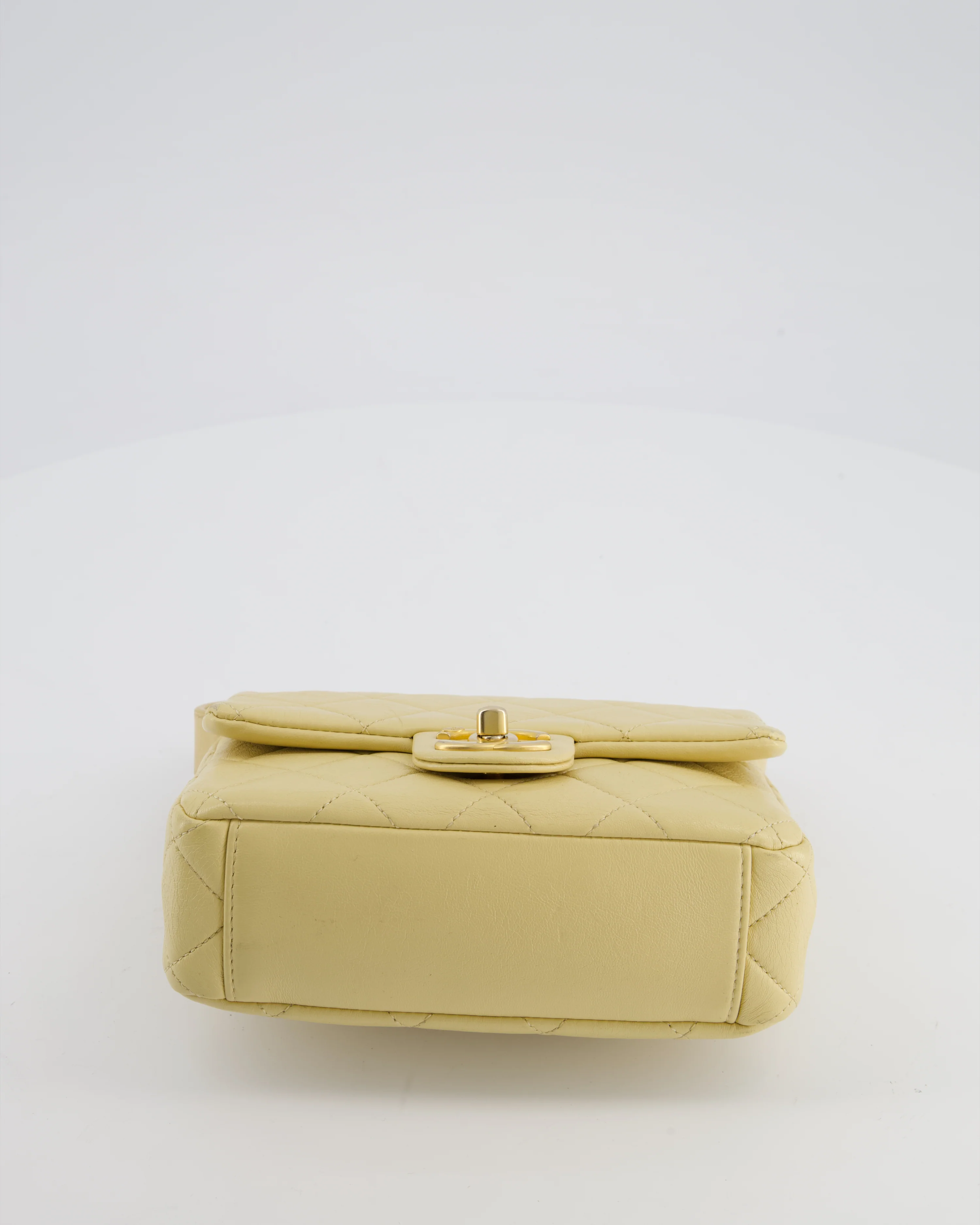 Chanel Mini Flap Bag in Pale Yellow Lambskin Leather with Chunky Chain and Gold Hardware - Image 18