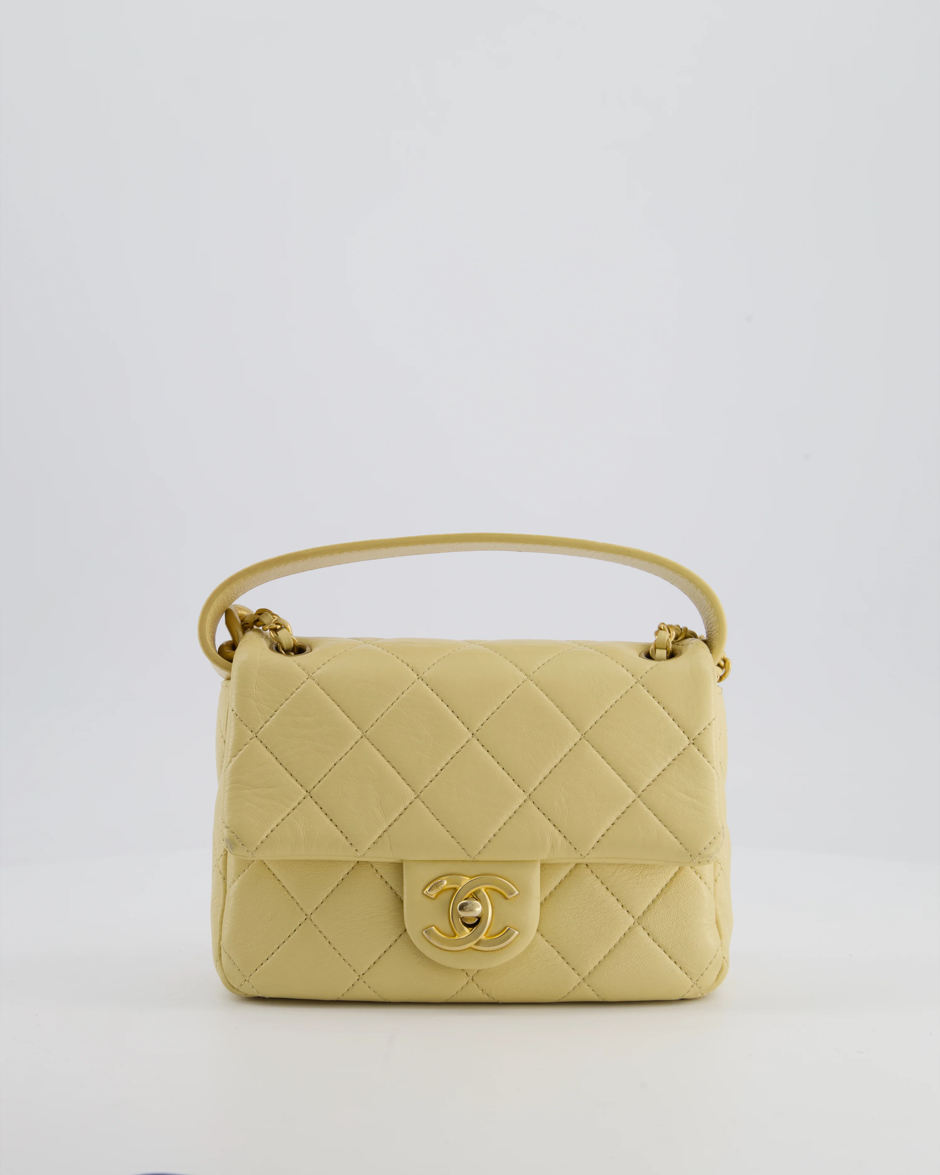 Chanel Mini Flap Bag in Pale Yellow Lambskin Leather with Chunky Chain and Gold Hardware - Image 2