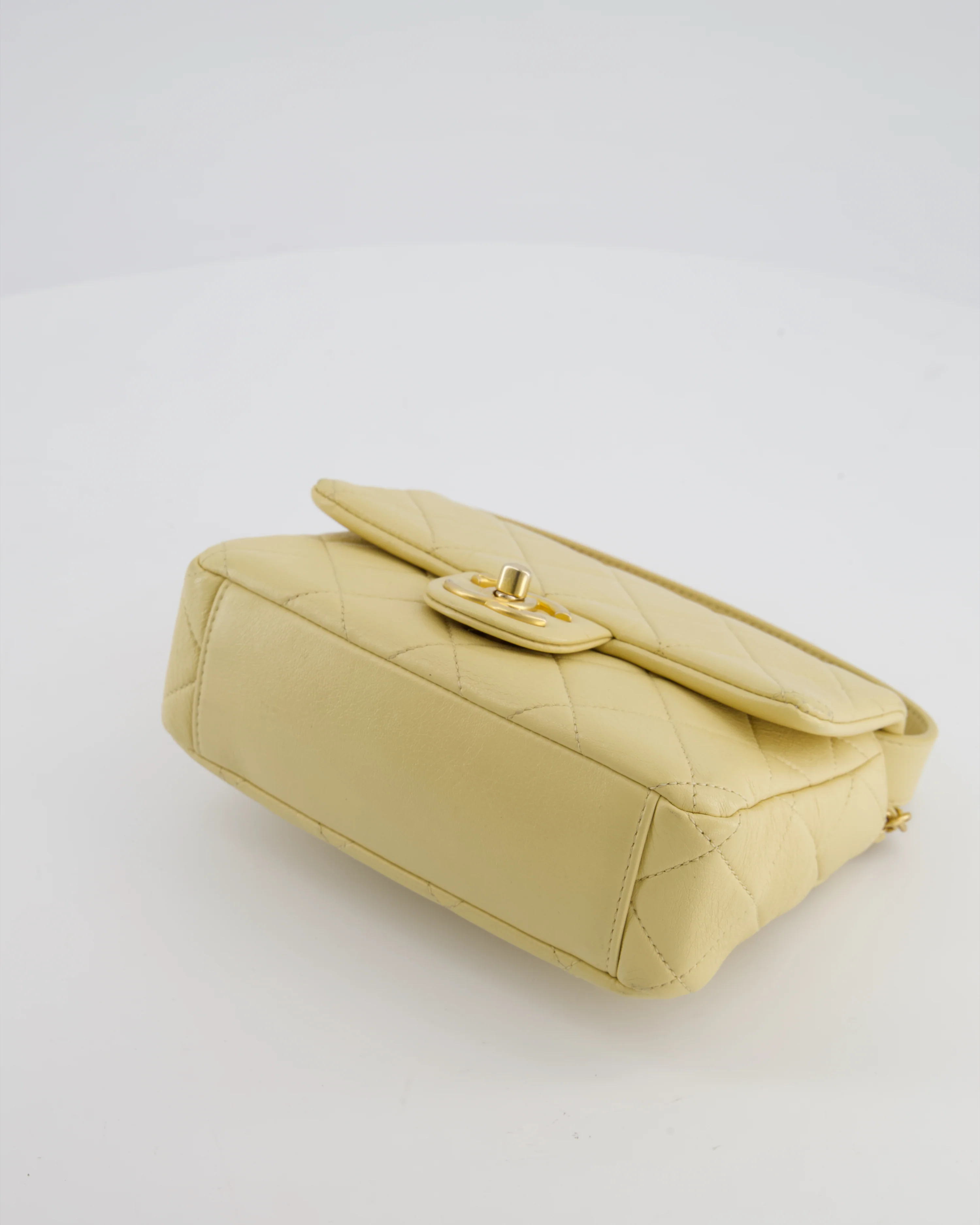 Chanel Mini Flap Bag in Pale Yellow Lambskin Leather with Chunky Chain and Gold Hardware - Image 20