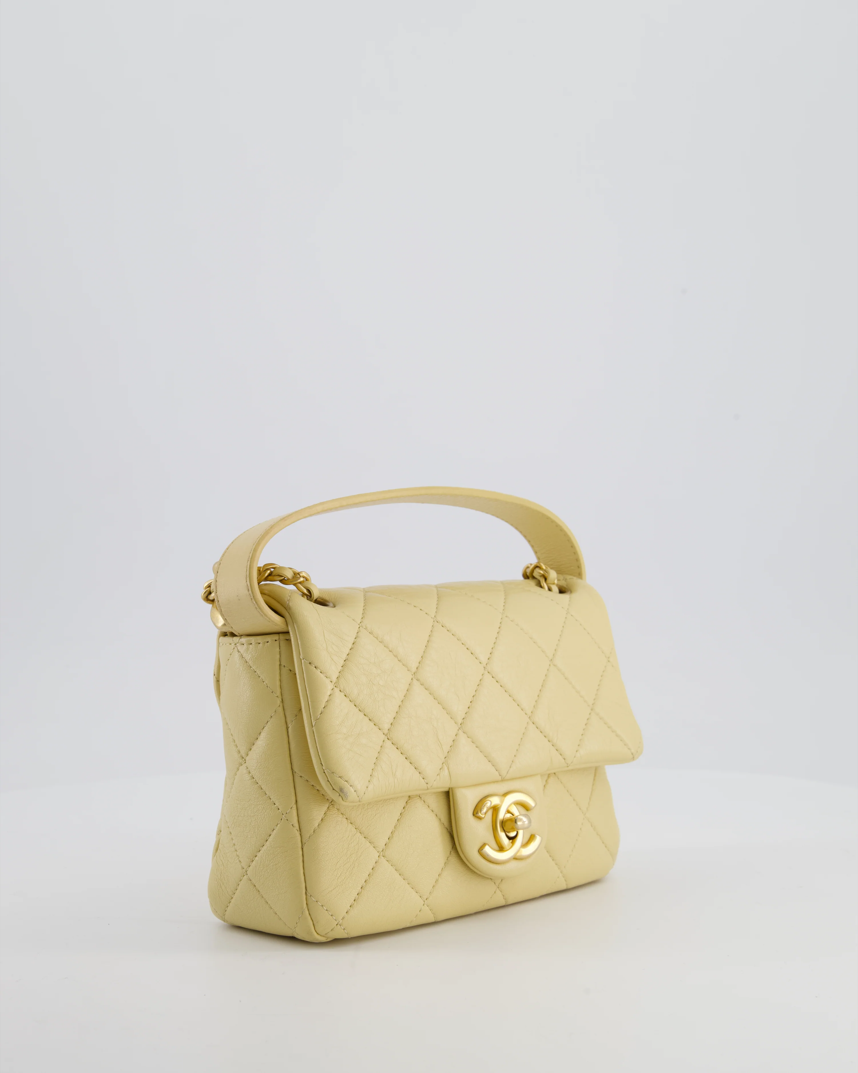 Chanel Mini Flap Bag in Pale Yellow Lambskin Leather with Chunky Chain and Gold Hardware - Image 4