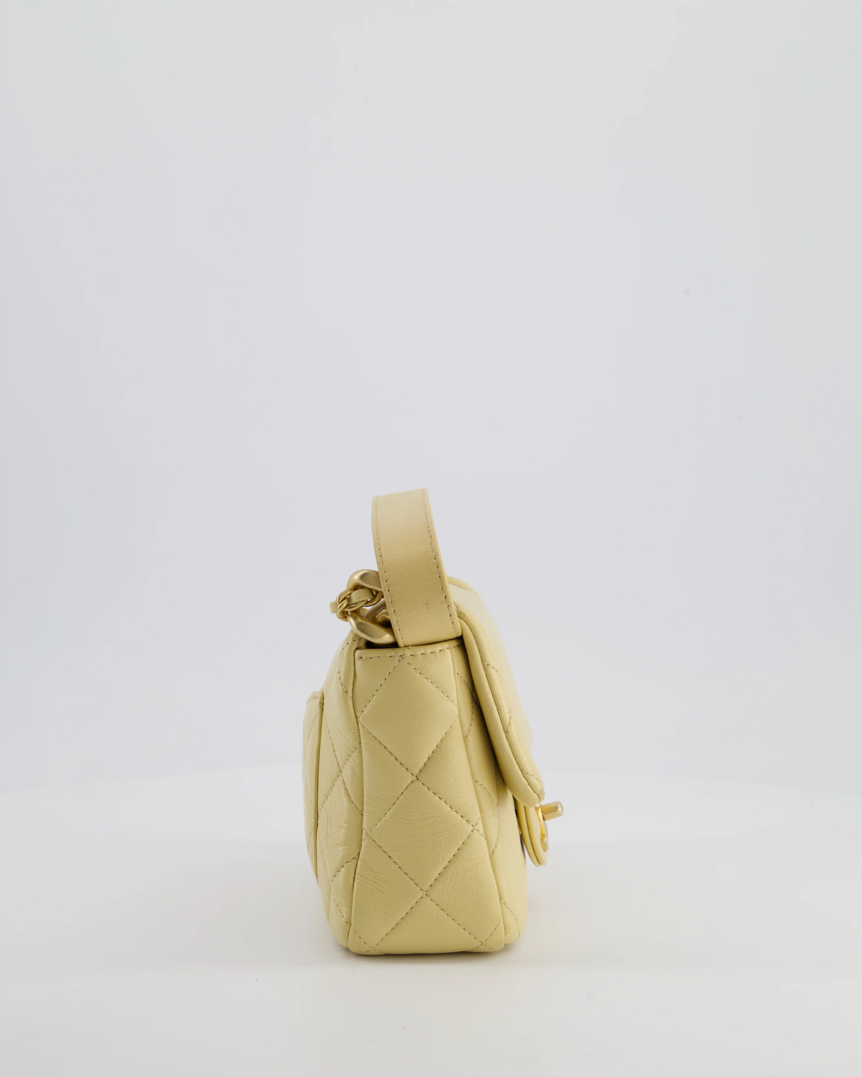 Chanel Mini Flap Bag in Pale Yellow Lambskin Leather with Chunky Chain and Gold Hardware - Image 5