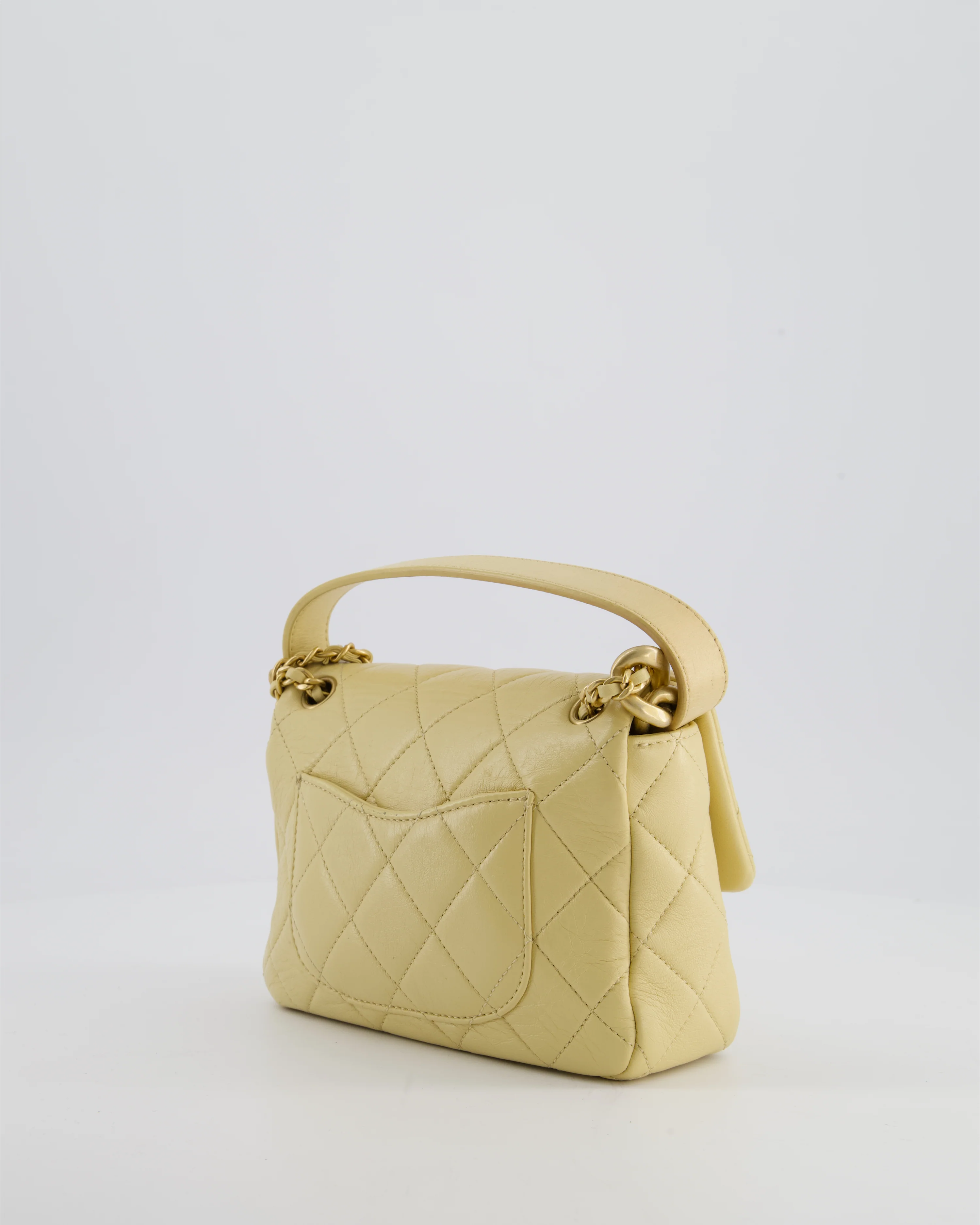 Chanel Mini Flap Bag in Pale Yellow Lambskin Leather with Chunky Chain and Gold Hardware - Image 6