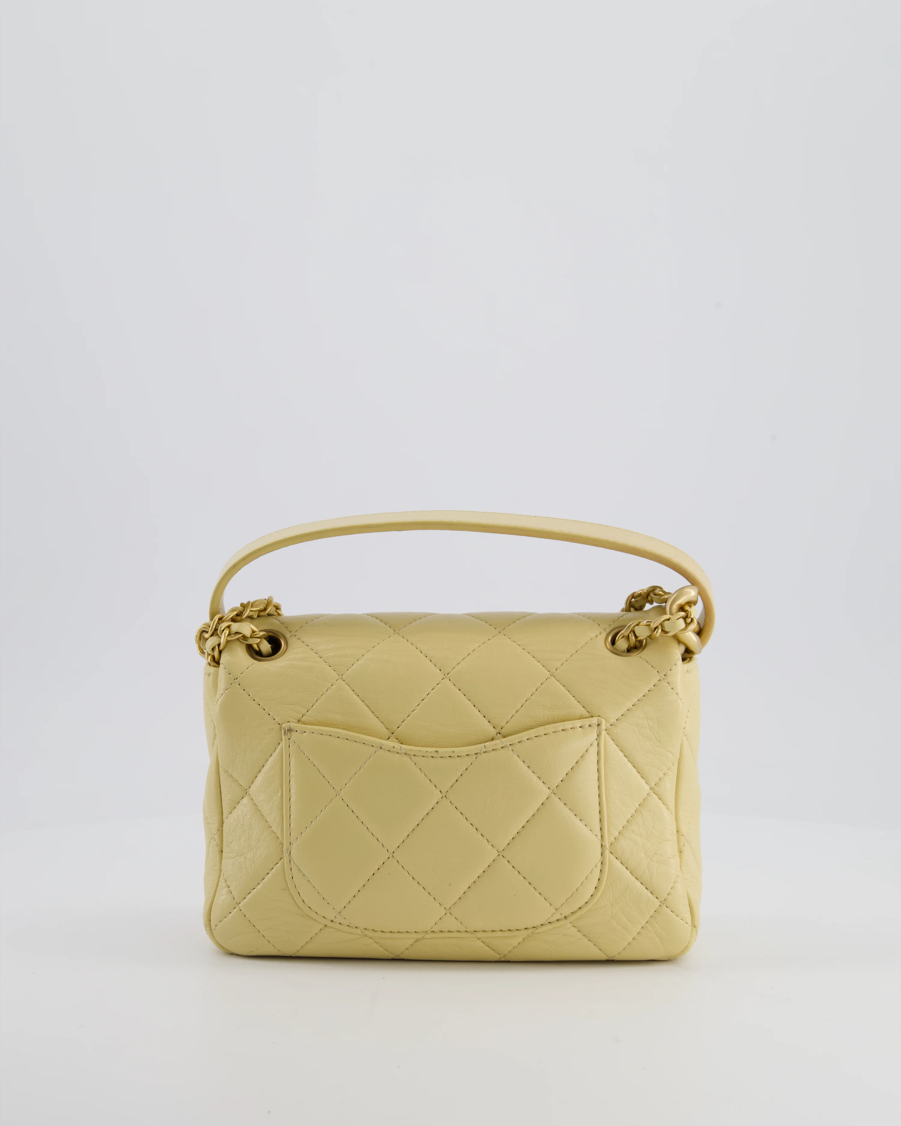 Chanel Mini Flap Bag in Pale Yellow Lambskin Leather with Chunky Chain and Gold Hardware - Image 7