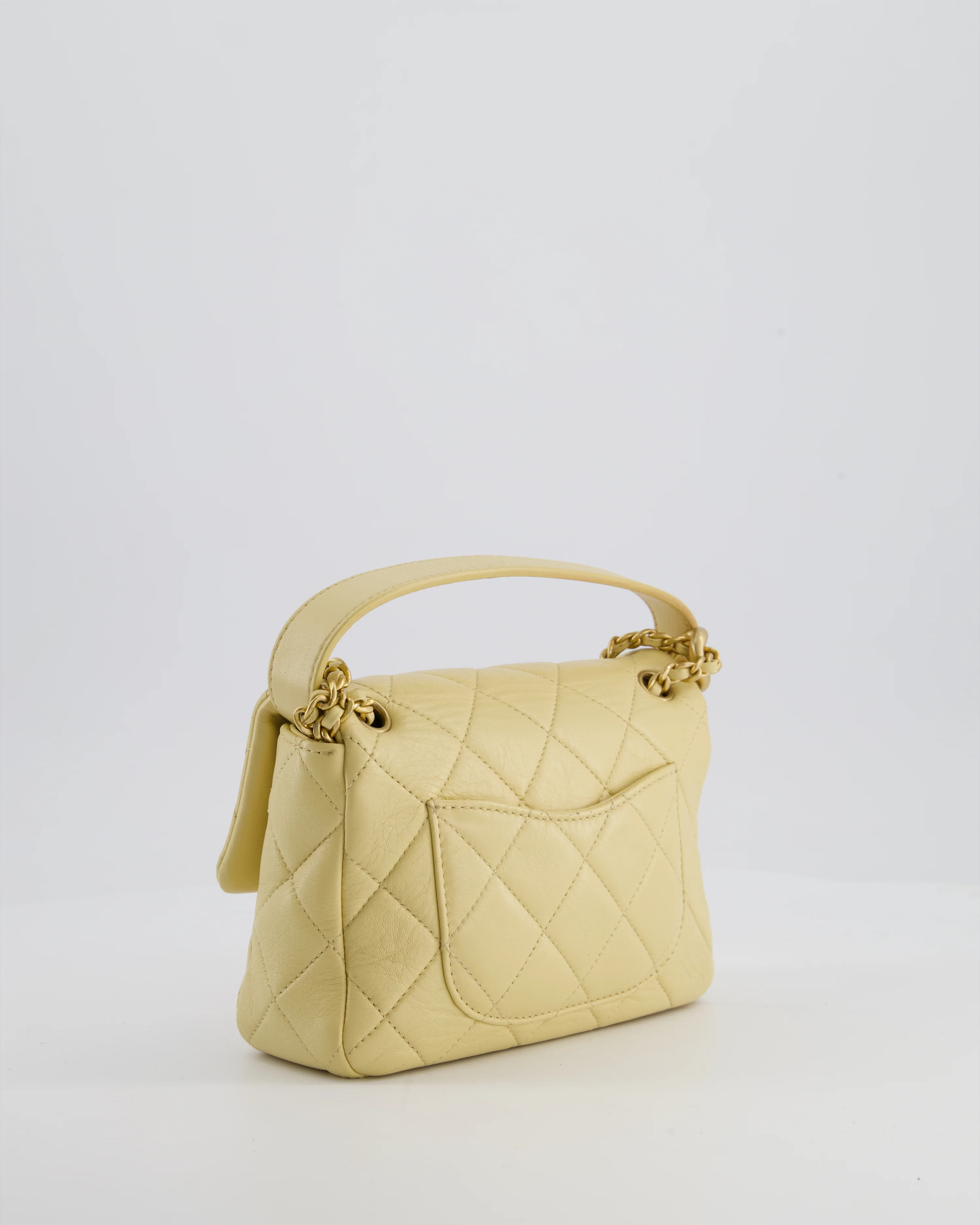 Chanel Mini Flap Bag in Pale Yellow Lambskin Leather with Chunky Chain and Gold Hardware - Image 8