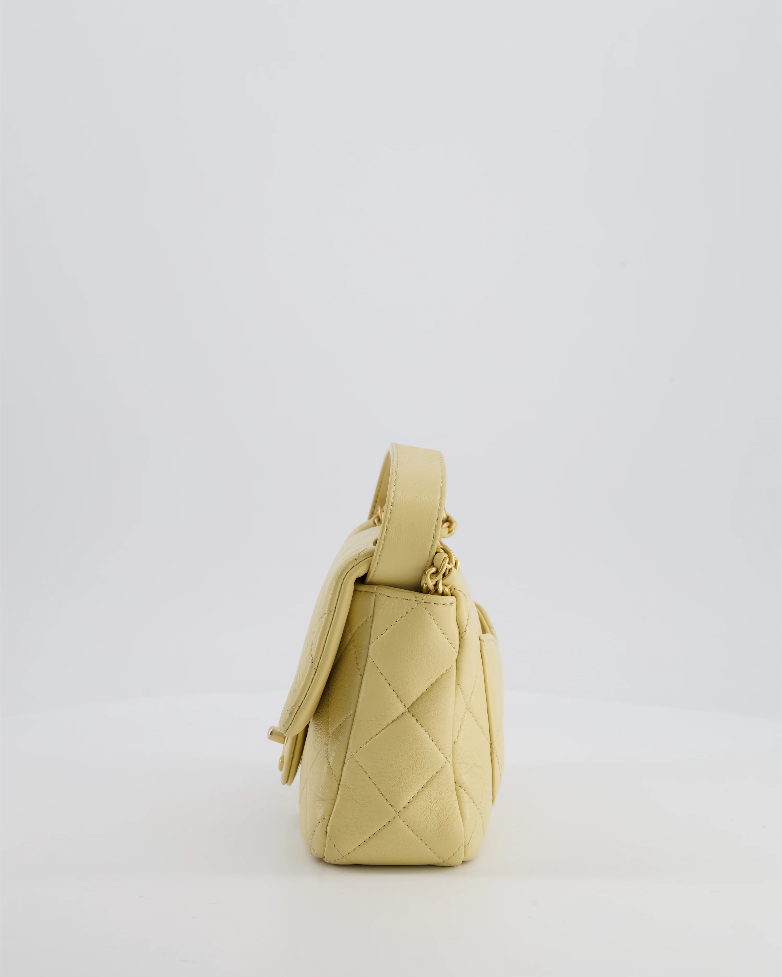 Chanel Mini Flap Bag in Pale Yellow Lambskin Leather with Chunky Chain and Gold Hardware - Image 9