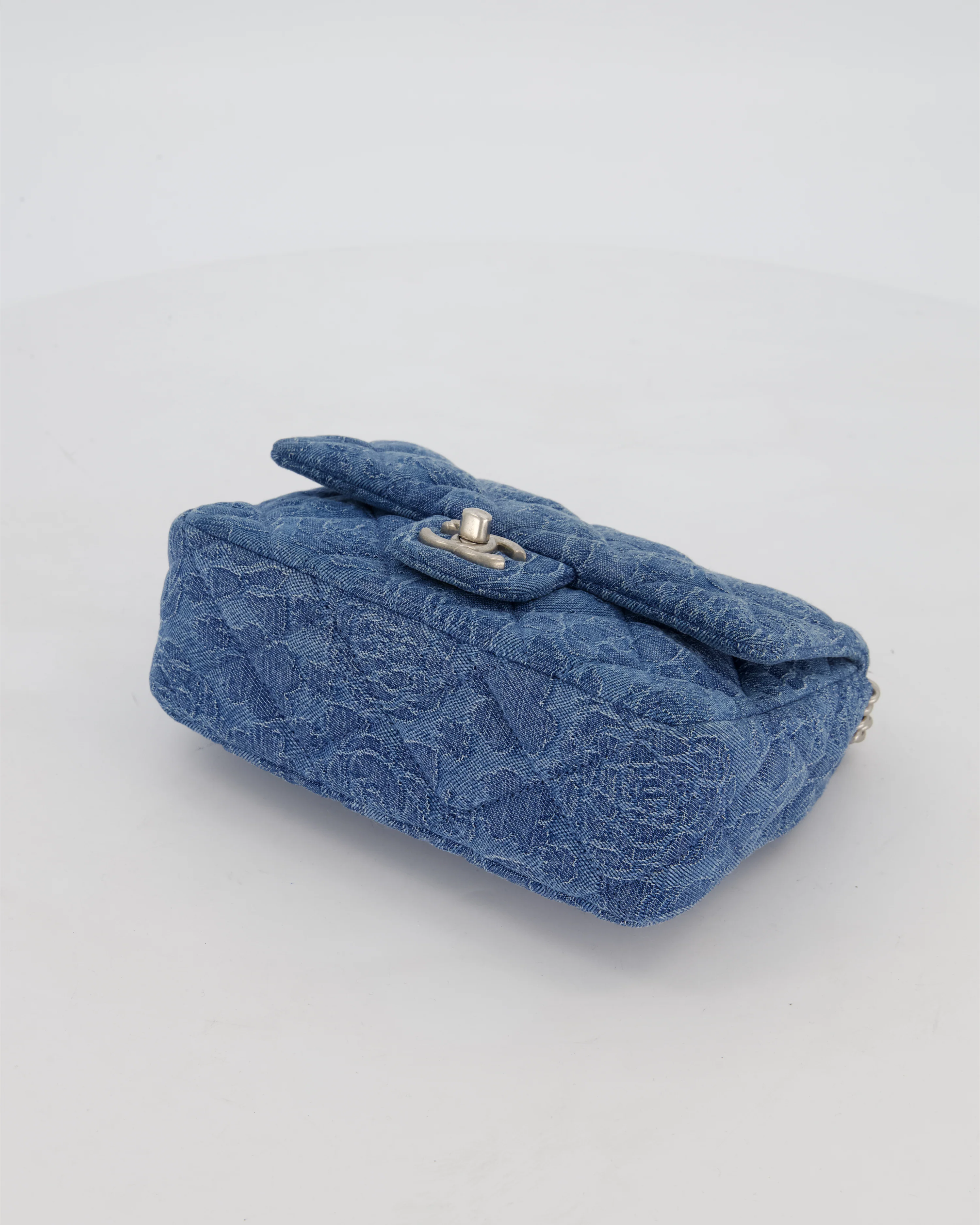 *HOT* Chanel 23P Mini Rectangular Flap Bag in Blue Quilted Denim with Camelia Print and Brushed Silver Hardware - Image 19