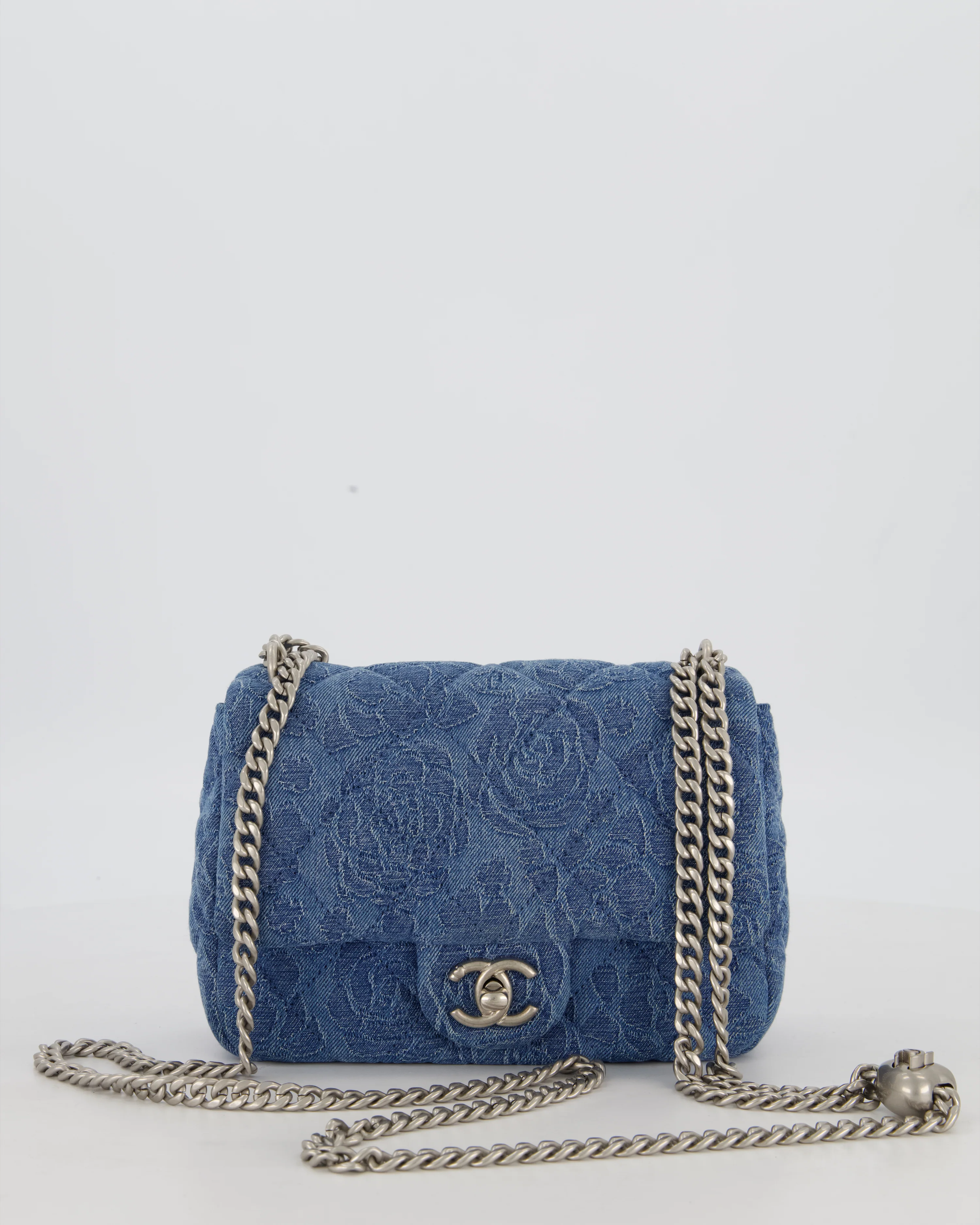 *HOT* Chanel 23P Mini Rectangular Flap Bag in Blue Quilted Denim with Camelia Print and Brushed Silver Hardware - Image 2