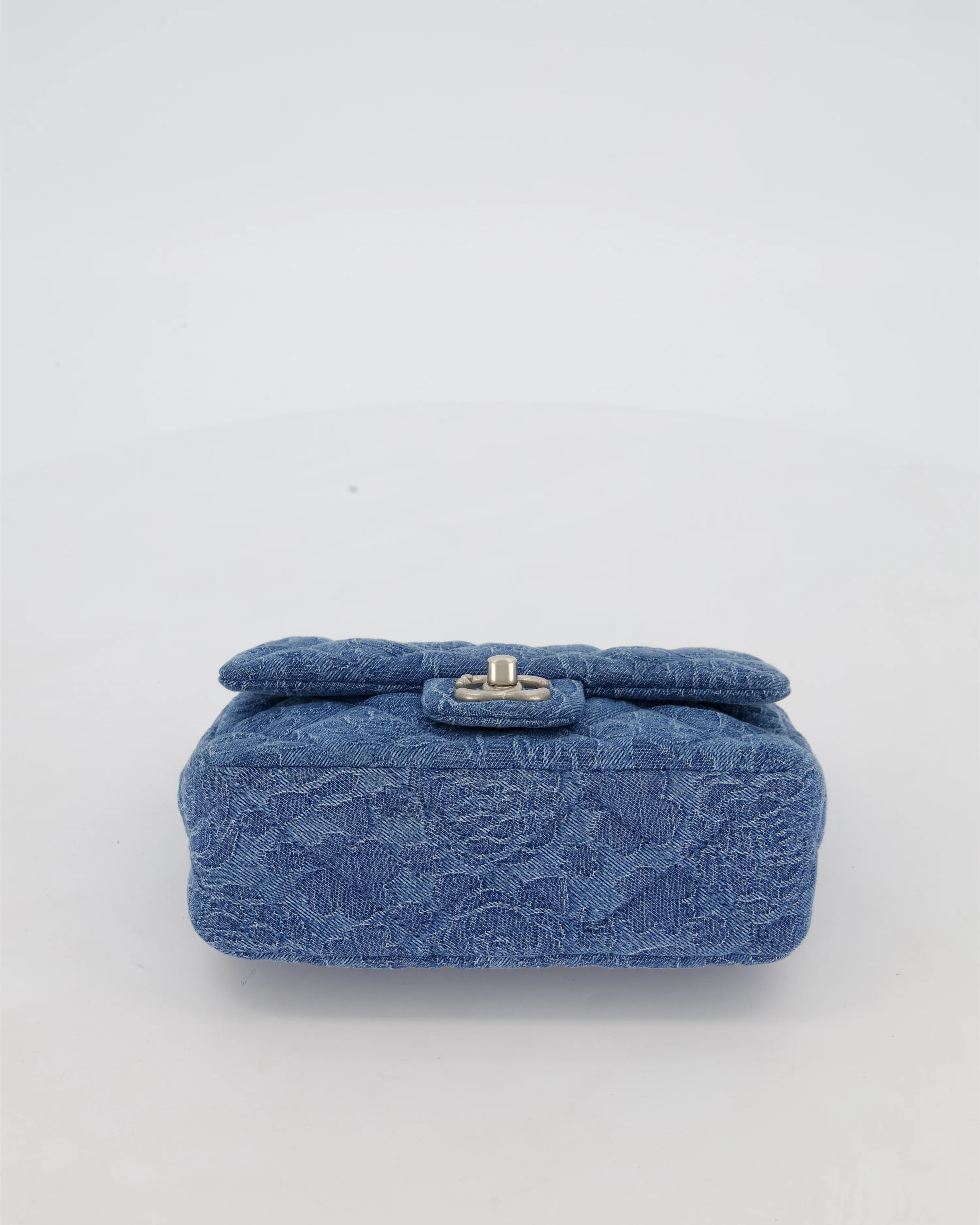 *HOT* Chanel 23P Mini Rectangular Flap Bag in Blue Quilted Denim with Camelia Print and Brushed Silver Hardware - Image 20