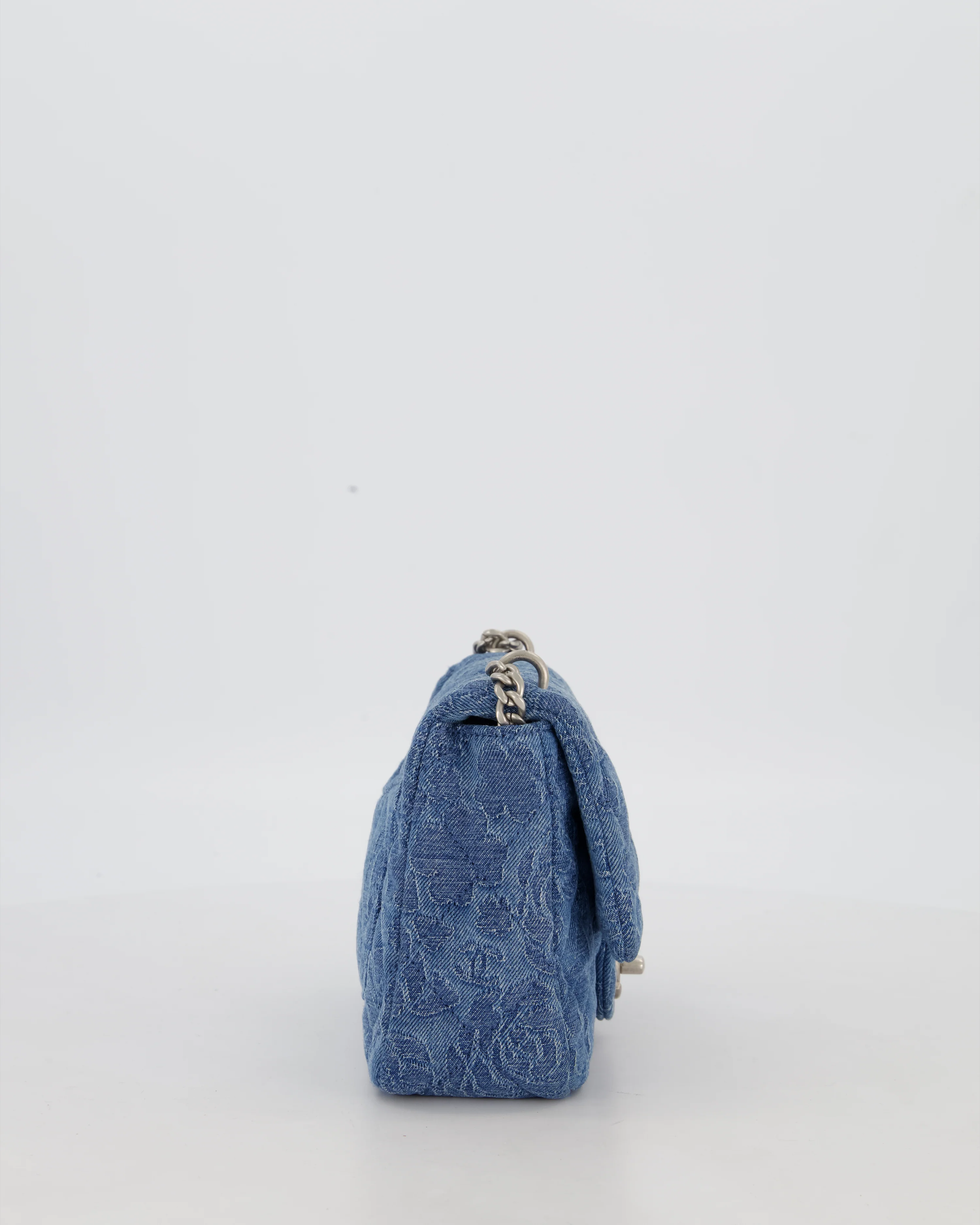 *HOT* Chanel 23P Mini Rectangular Flap Bag in Blue Quilted Denim with Camelia Print and Brushed Silver Hardware - Image 5