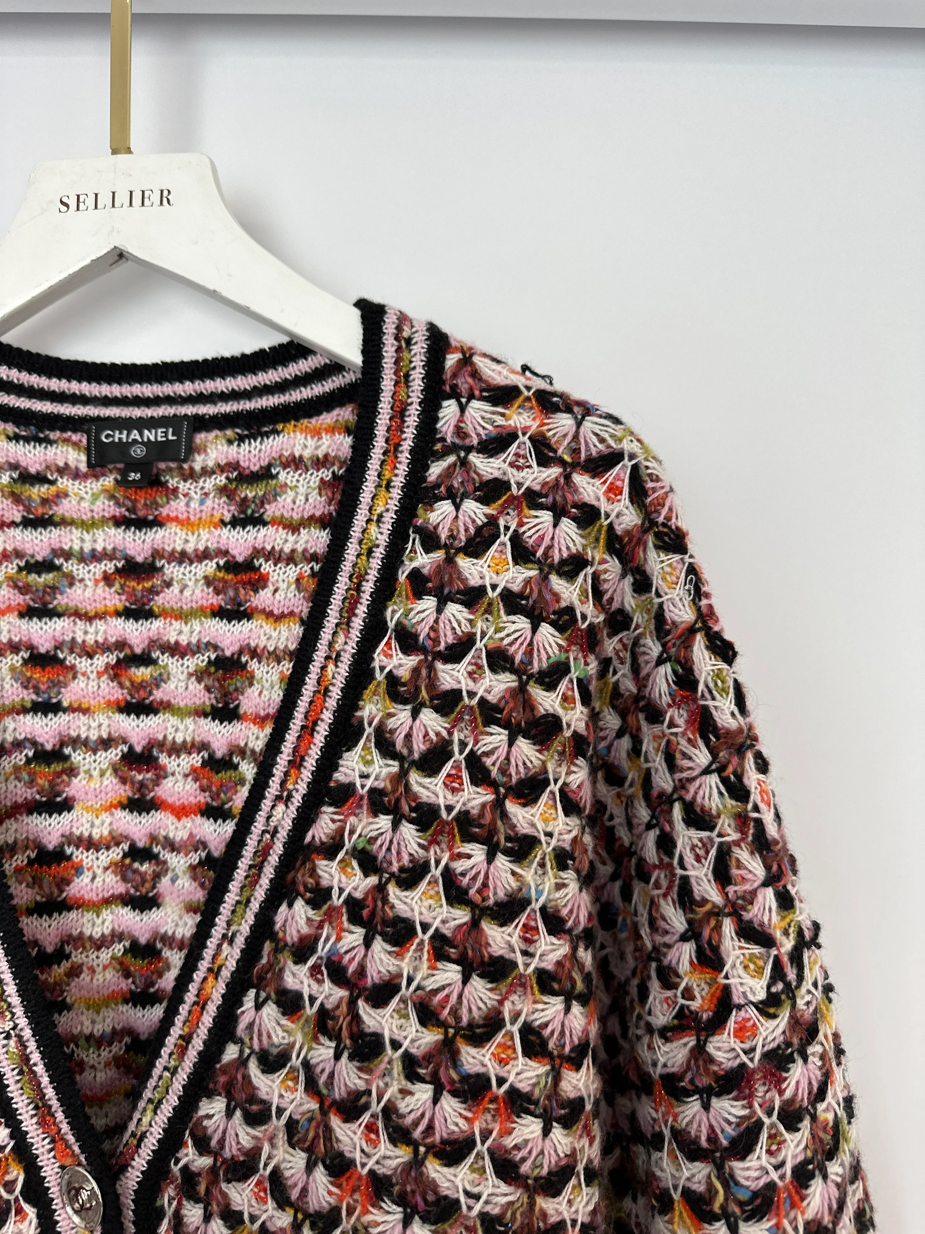 Chanel Multi-Colour Long Sleeve Cashmere Blend Knit Cardigan with Silver CC Logo Buttons Size FR 36 (UK 8) - Image 10