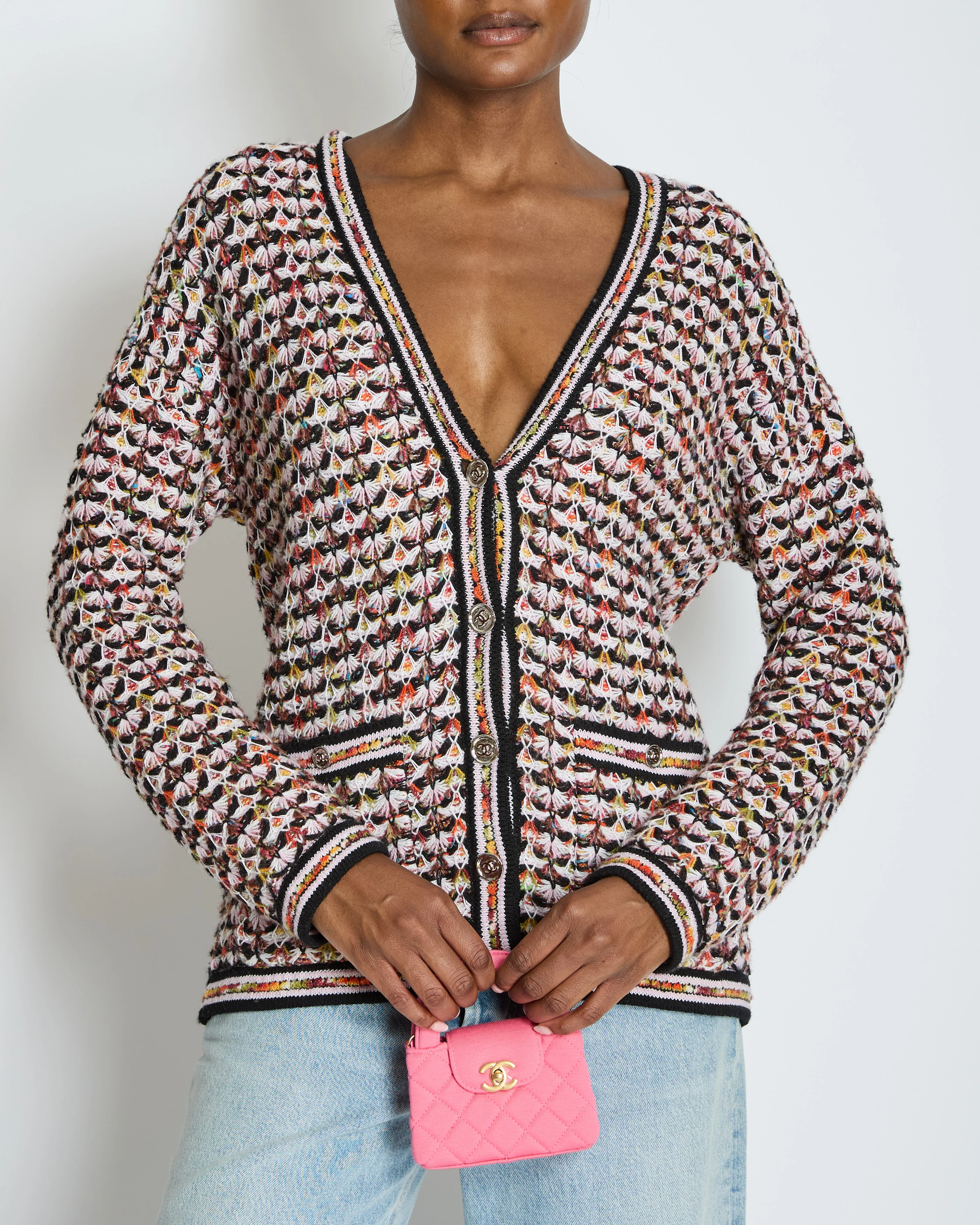 Chanel Multi-Colour Long Sleeve Cashmere Blend Knit Cardigan with Silver CC Logo Buttons Size FR 36 (UK 8) - Image 2