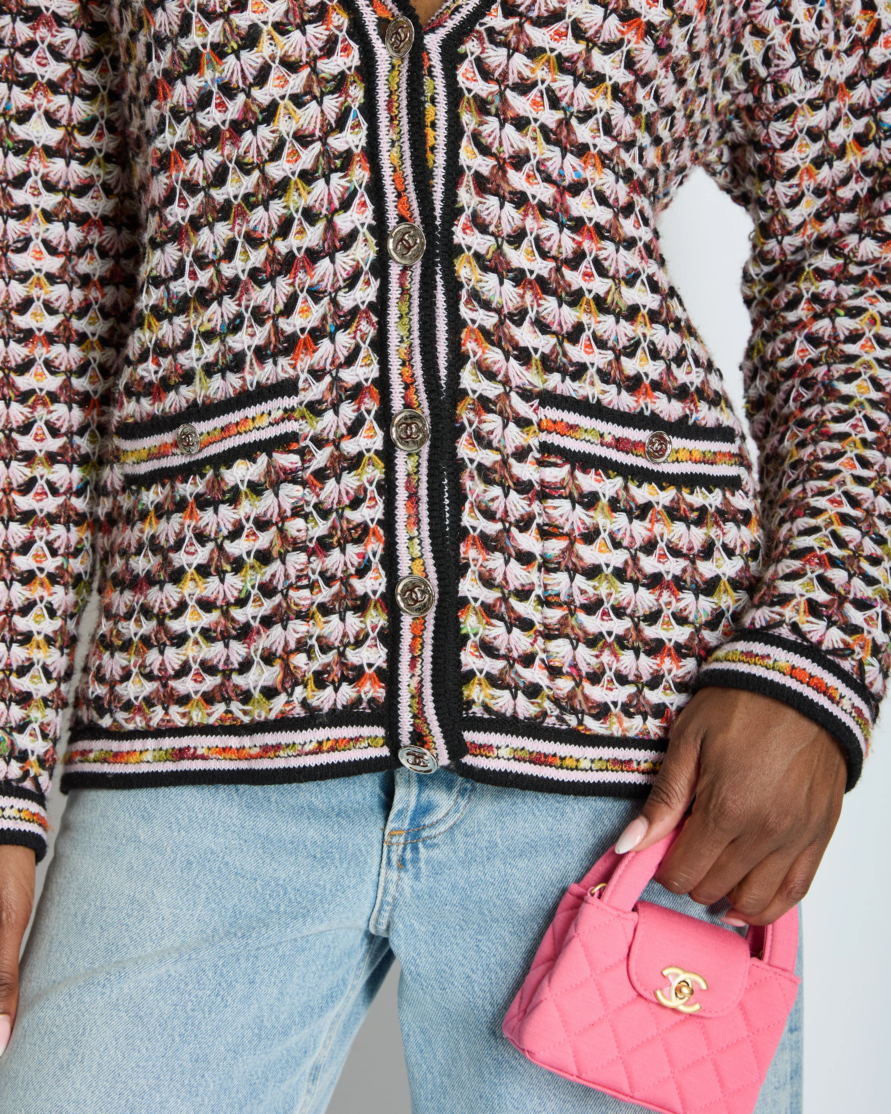 Chanel Multi-Colour Long Sleeve Cashmere Blend Knit Cardigan with Silver CC Logo Buttons Size FR 36 (UK 8) - Image 4