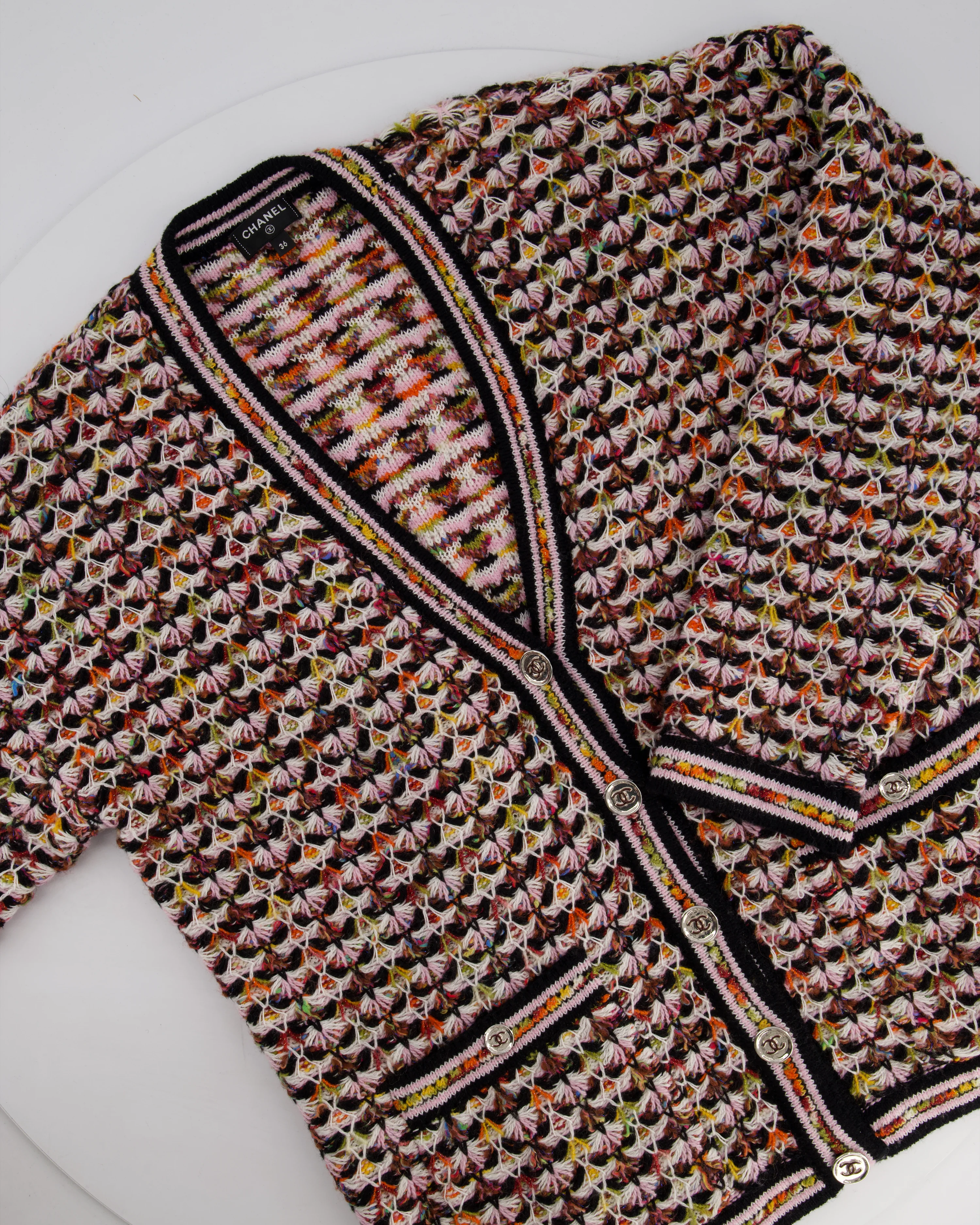 Chanel Multi-Colour Long Sleeve Cashmere Blend Knit Cardigan with Silver CC Logo Buttons Size FR 36 (UK 8) - Image 6