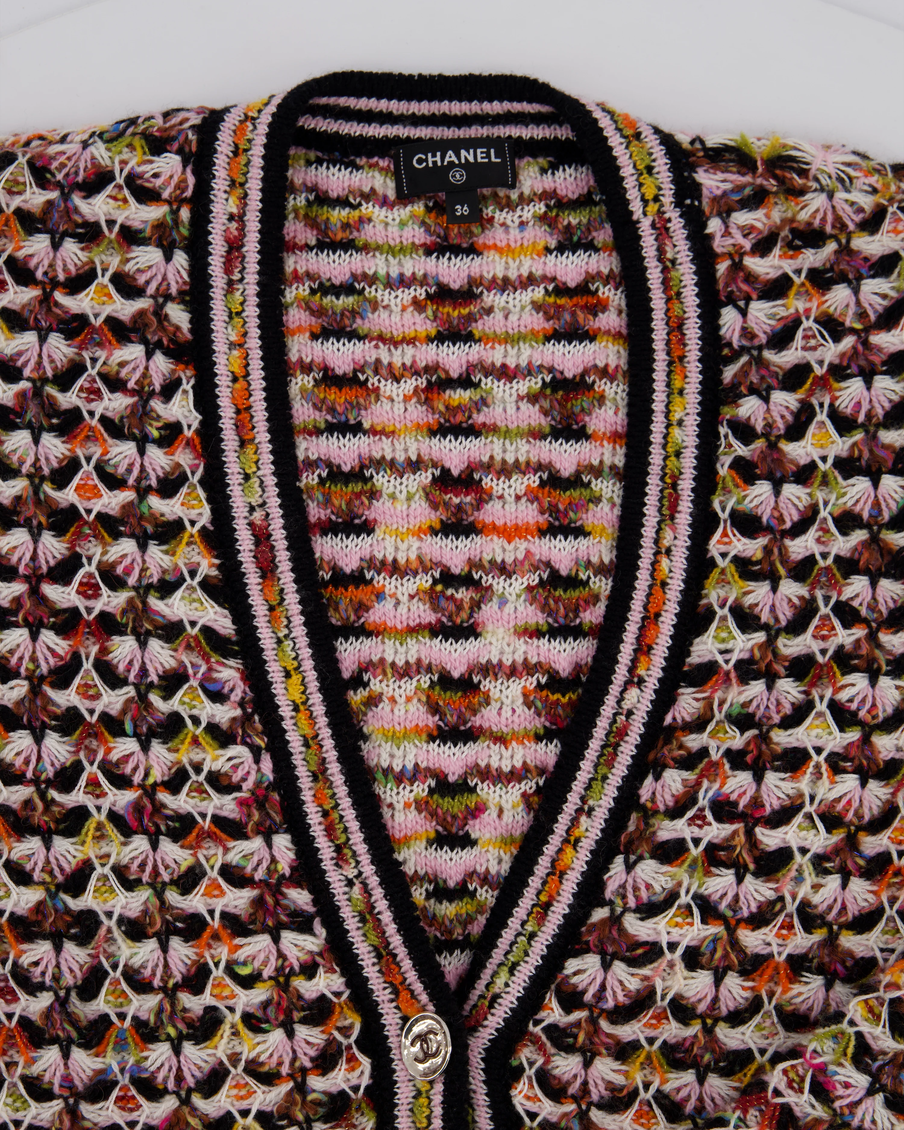 Chanel Multi-Colour Long Sleeve Cashmere Blend Knit Cardigan with Silver CC Logo Buttons Size FR 36 (UK 8) - Image 8