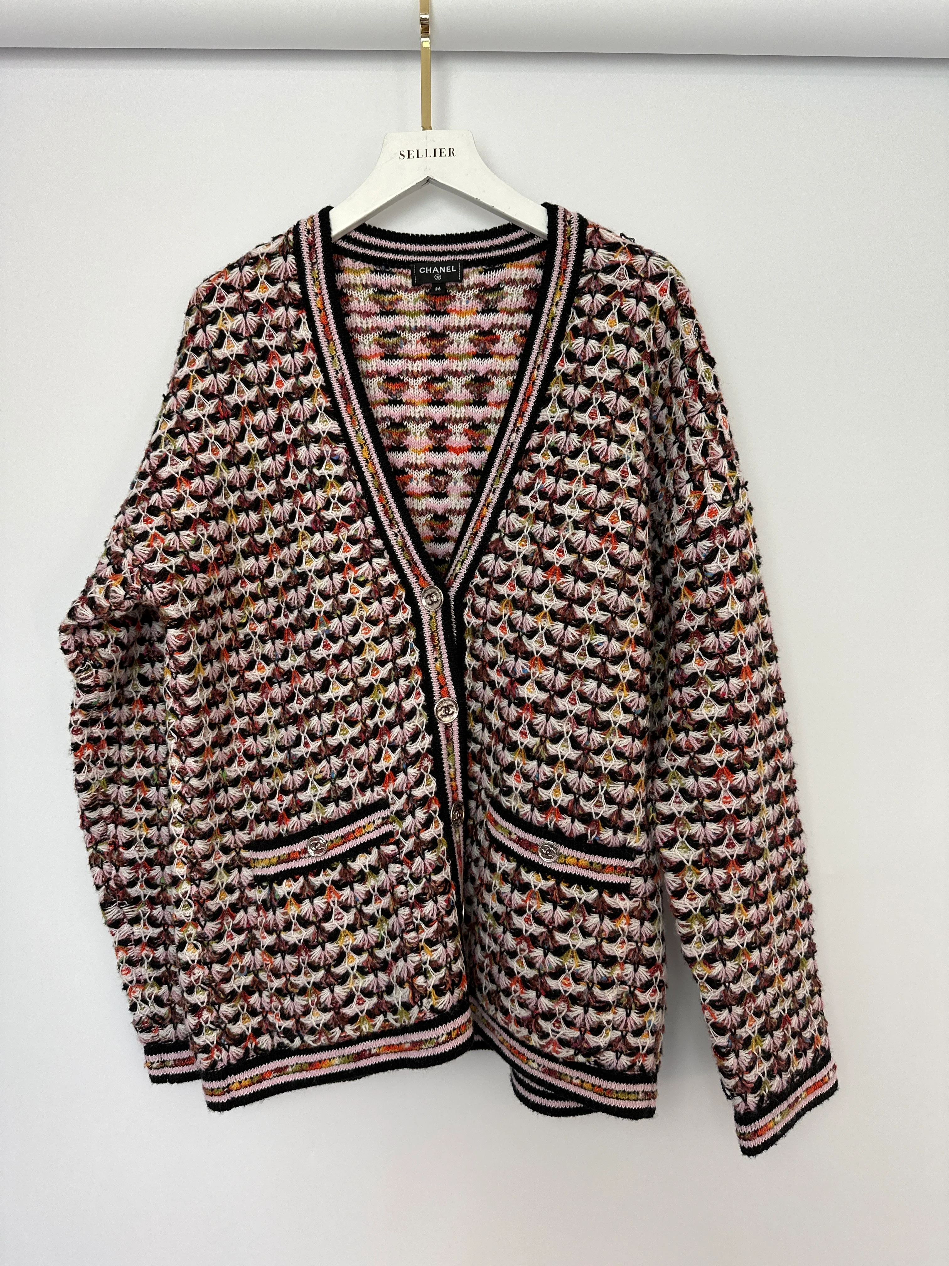 Chanel Multi-Colour Long Sleeve Cashmere Blend Knit Cardigan with Silver CC Logo Buttons Size FR 36 (UK 8) - Image 9