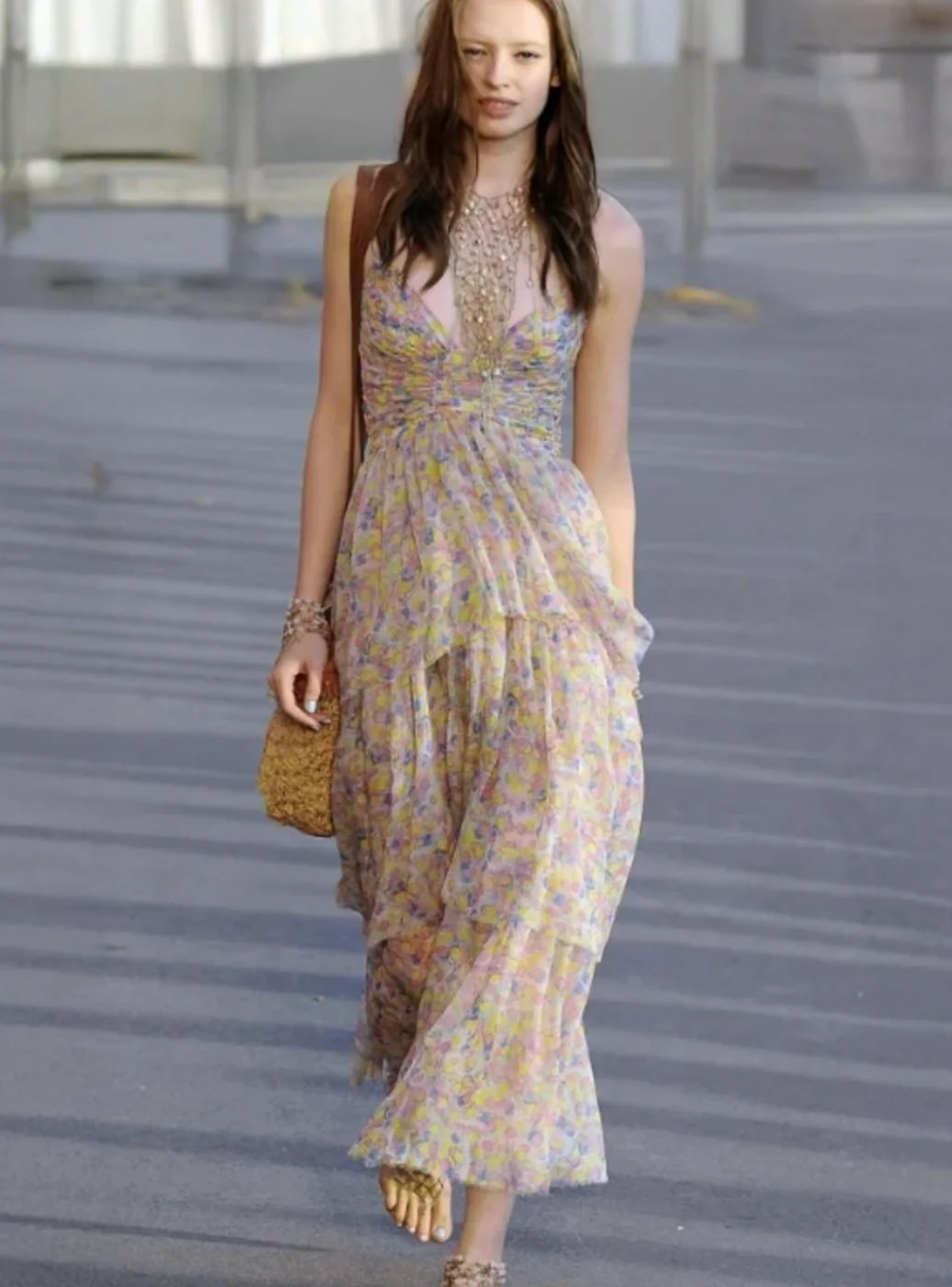 Chanel Cruise 2011 Multi-Colour Silk Polkadot Tiered Sleeveless Maxi Dress with CC Logos Size FR 36 (UK 8) - Image 2