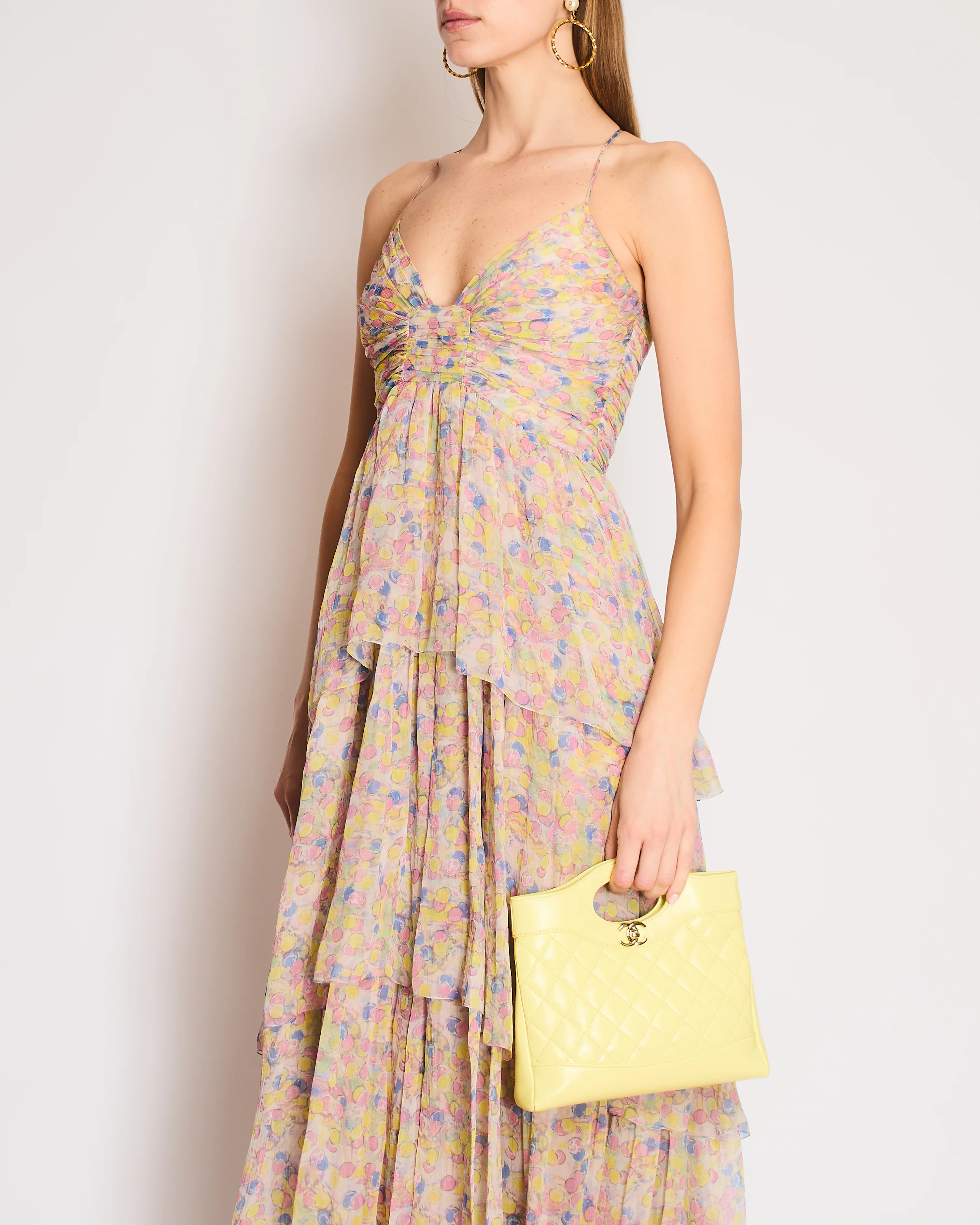 Chanel Cruise 2011 Multi-Colour Silk Polkadot Tiered Sleeveless Maxi Dress with CC Logos Size FR 36 (UK 8) - Image 3