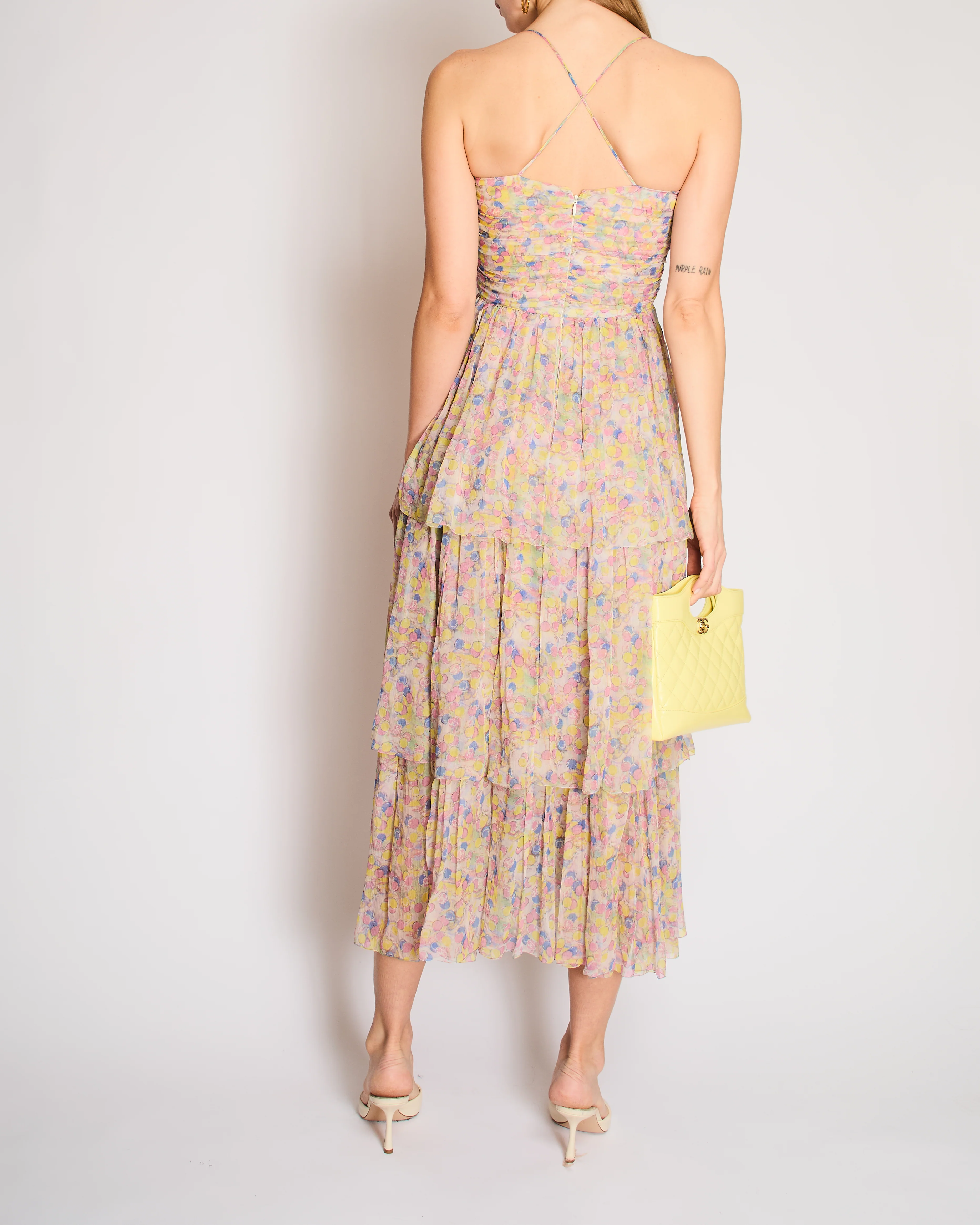 Chanel Cruise 2011 Multi-Colour Silk Polkadot Tiered Sleeveless Maxi Dress with CC Logos Size FR 36 (UK 8) - Image 5