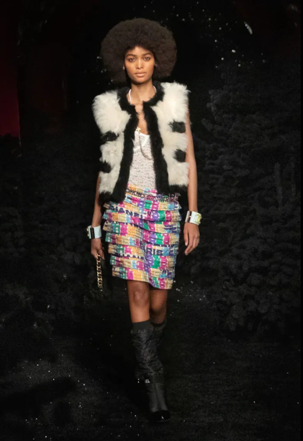 Chanel Fall 2021 Multi-Colour Silk Ruffled Mini Skirt with Logo Print Size FR 36 (UK 8) - Image 5