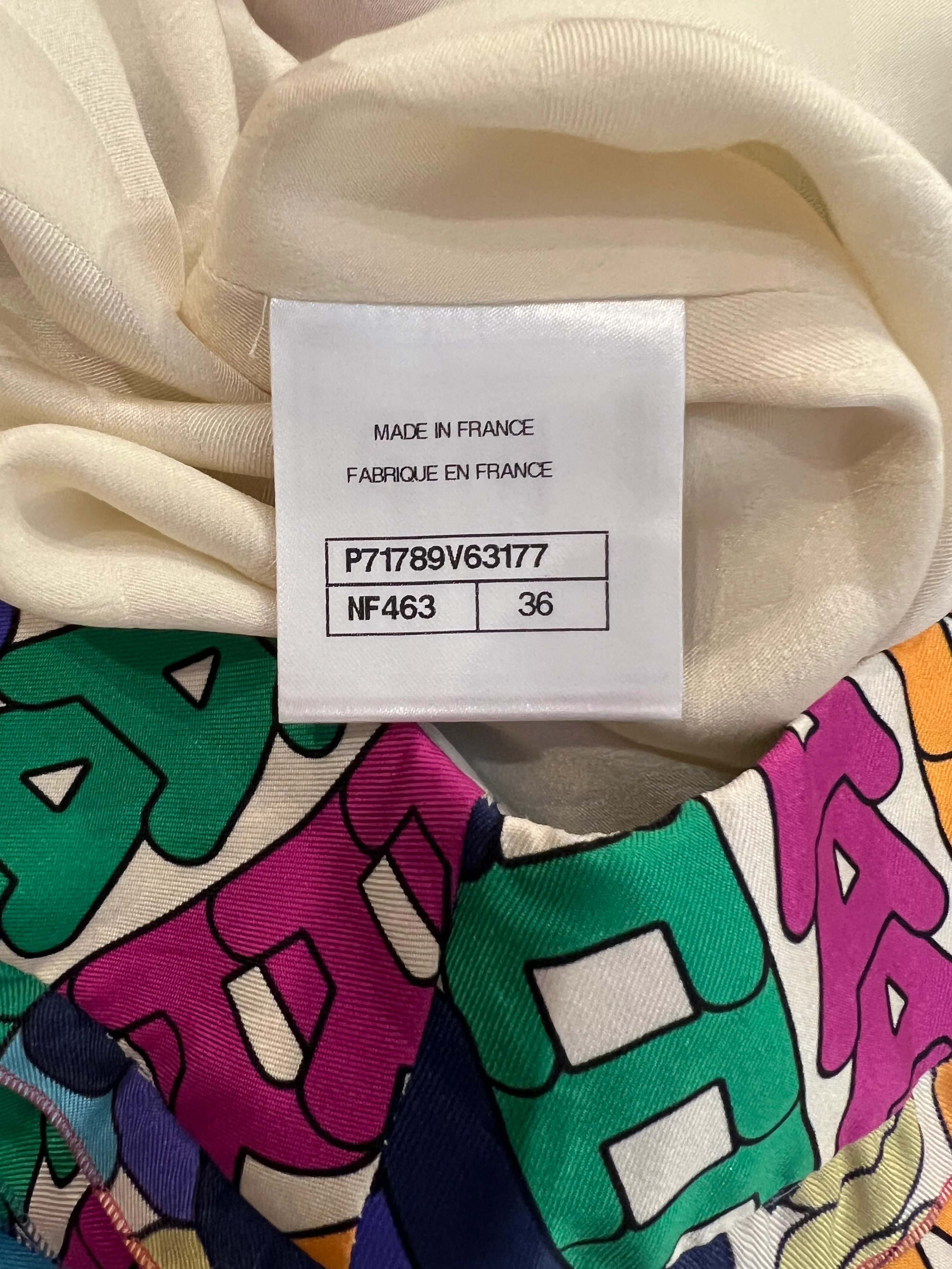 Chanel Fall 2021 Multi-Colour Silk Ruffled Mini Skirt with Logo Print Size FR 36 (UK 8) - Image 6