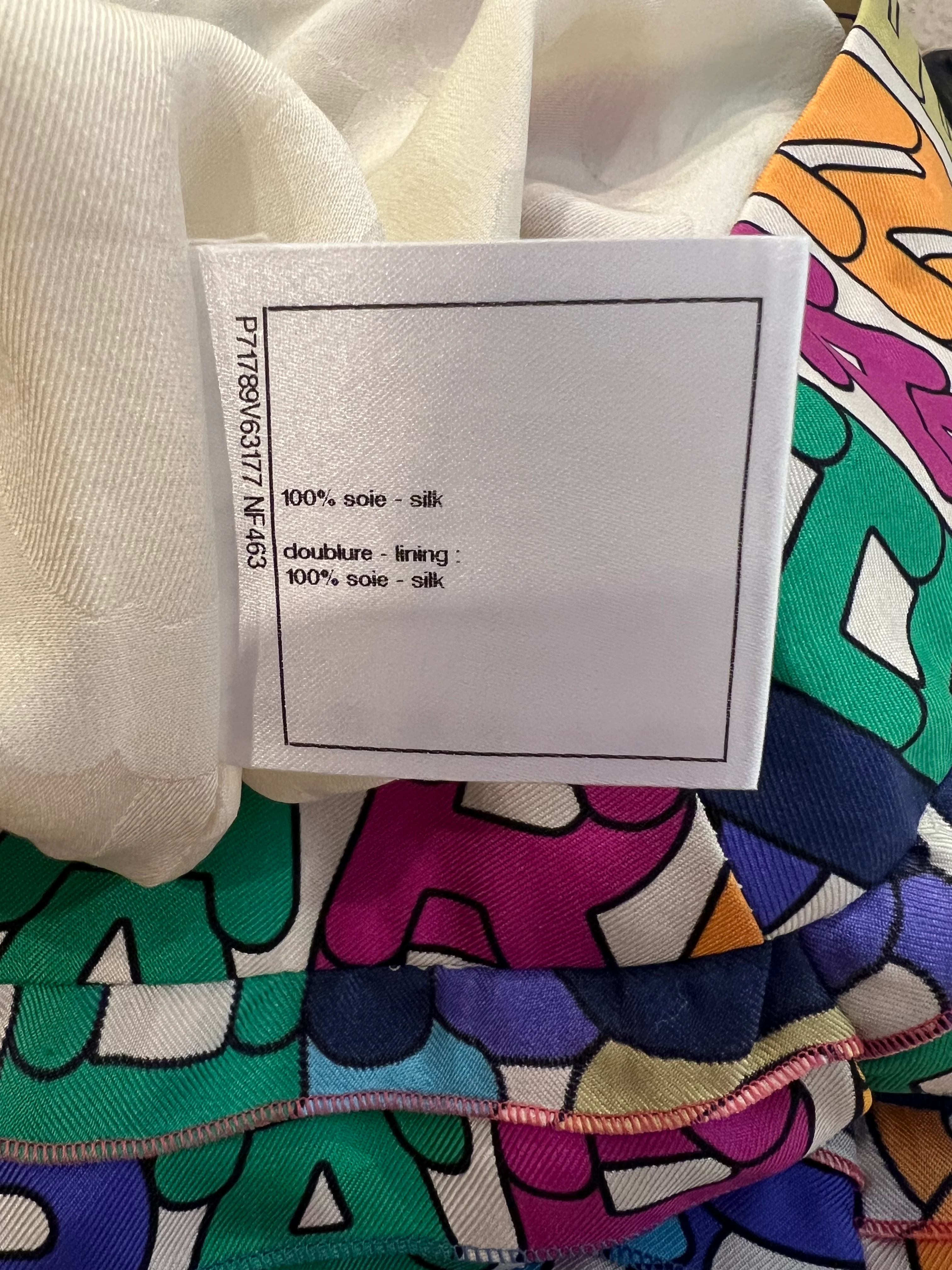 Chanel Fall 2021 Multi-Colour Silk Ruffled Mini Skirt with Logo Print Size FR 36 (UK 8) - Image 7