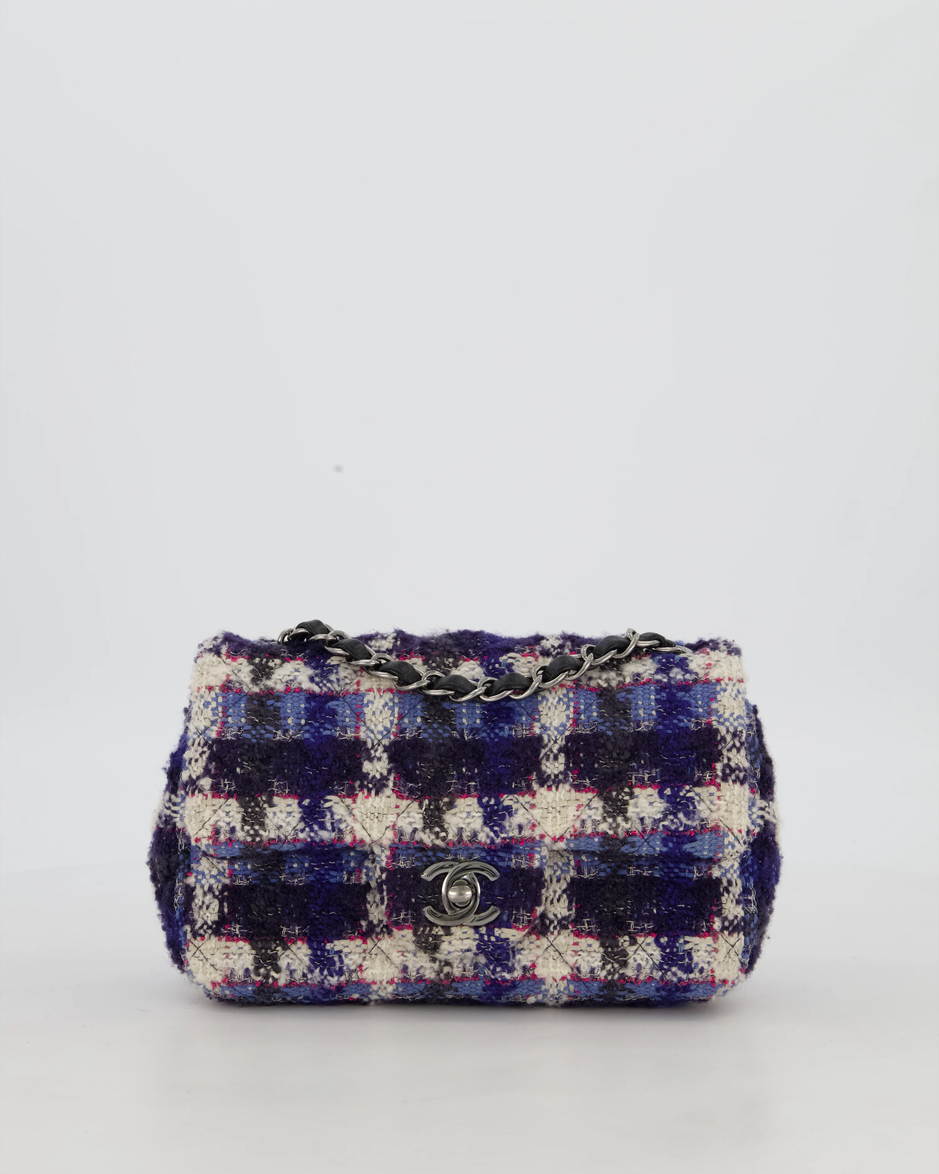 Chanel Navy, Cream, Blue and Pink Tweed Mini Rectangular Flap Bag with Silver Hardware - Image 2