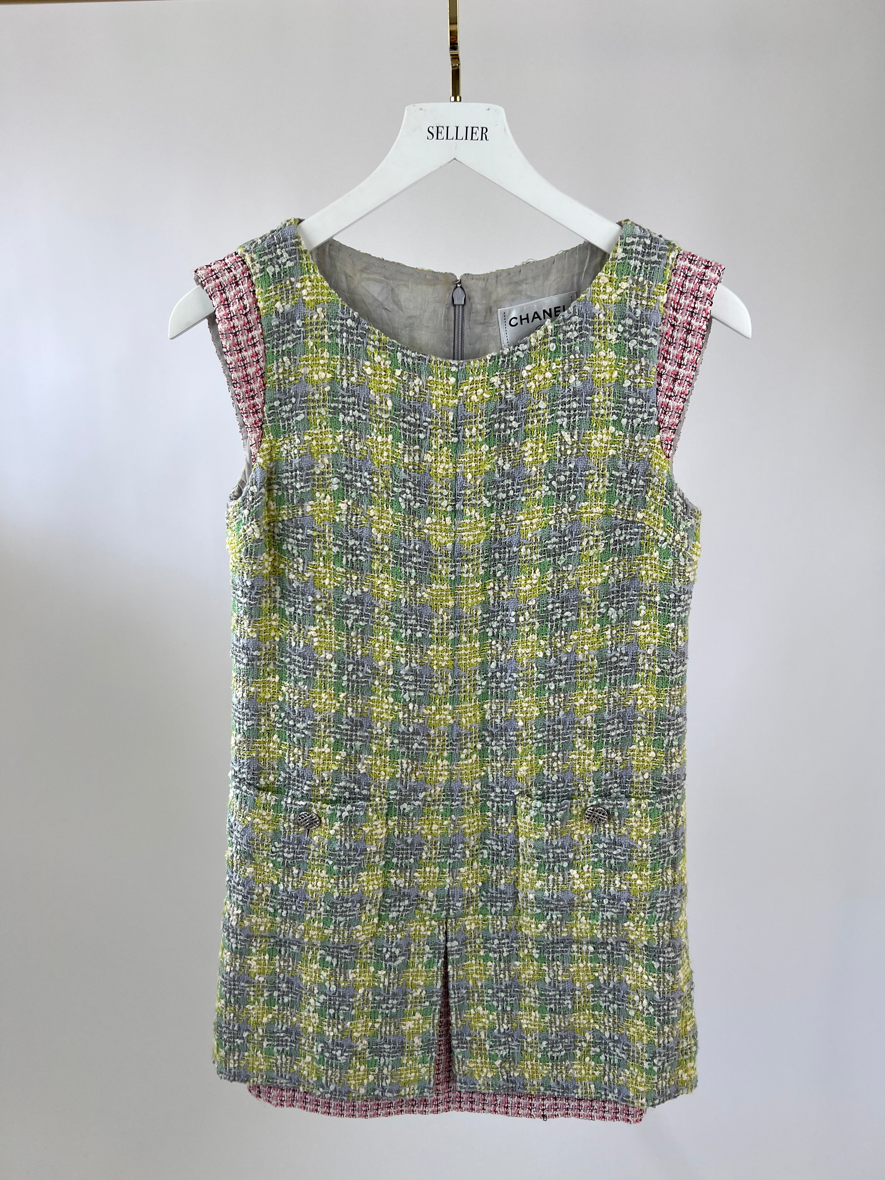 Chanel Yellow, Green Pink Boucle Tweed Shift Dress FR 36 (UK 8) - Image 11