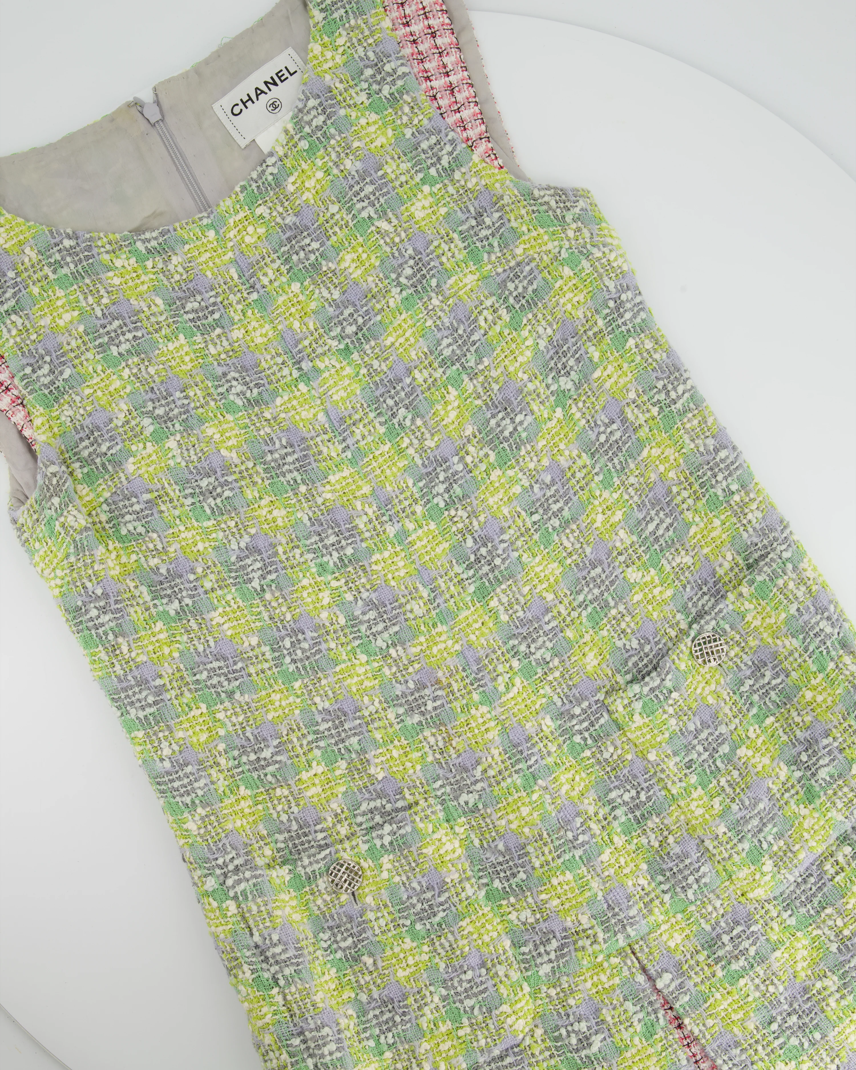 Chanel Yellow, Green Pink Boucle Tweed Shift Dress FR 36 (UK 8) - Image 8