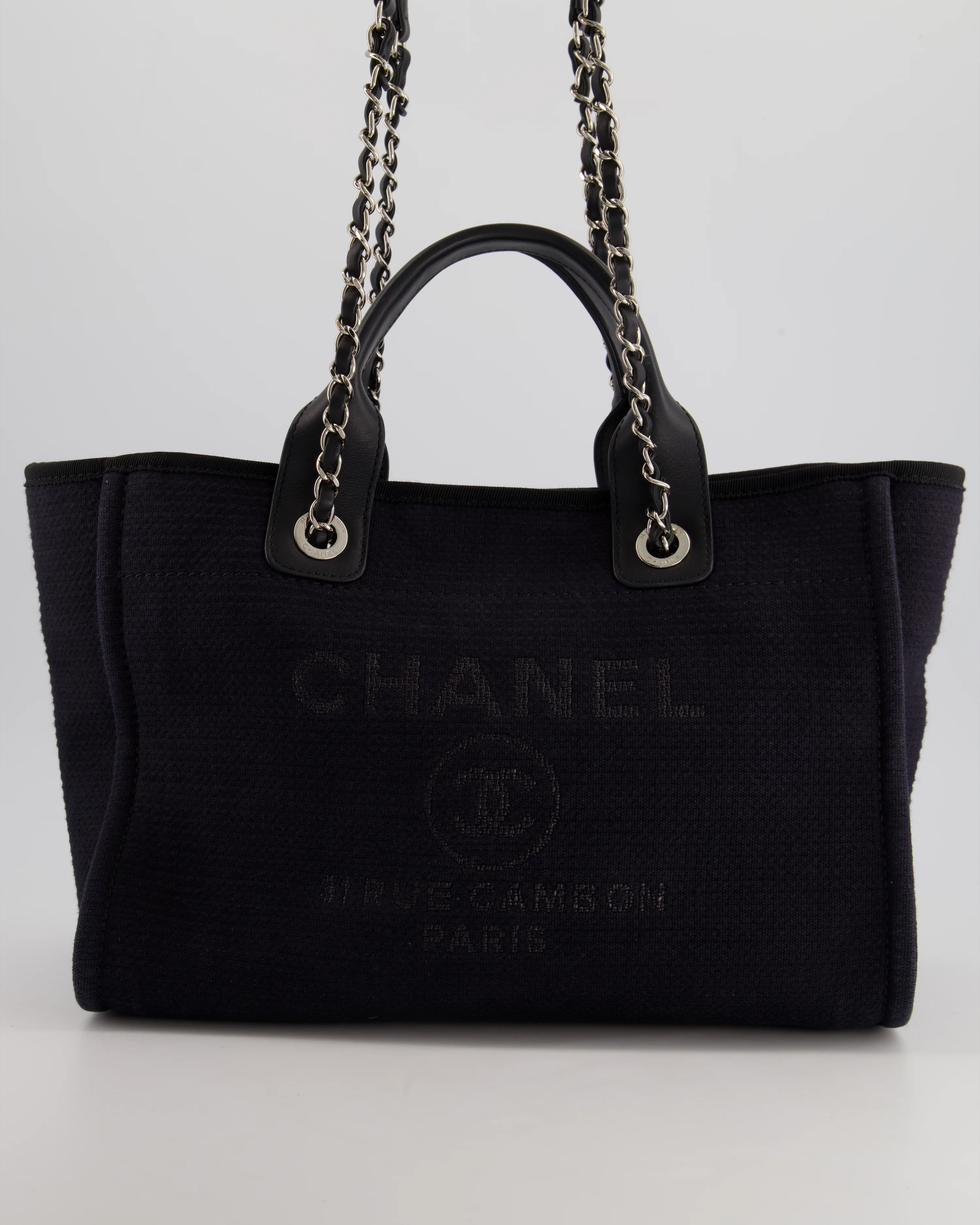 Chanel Navy & Black Small Deauville Tote Bag with Silver Hardware - Image 15