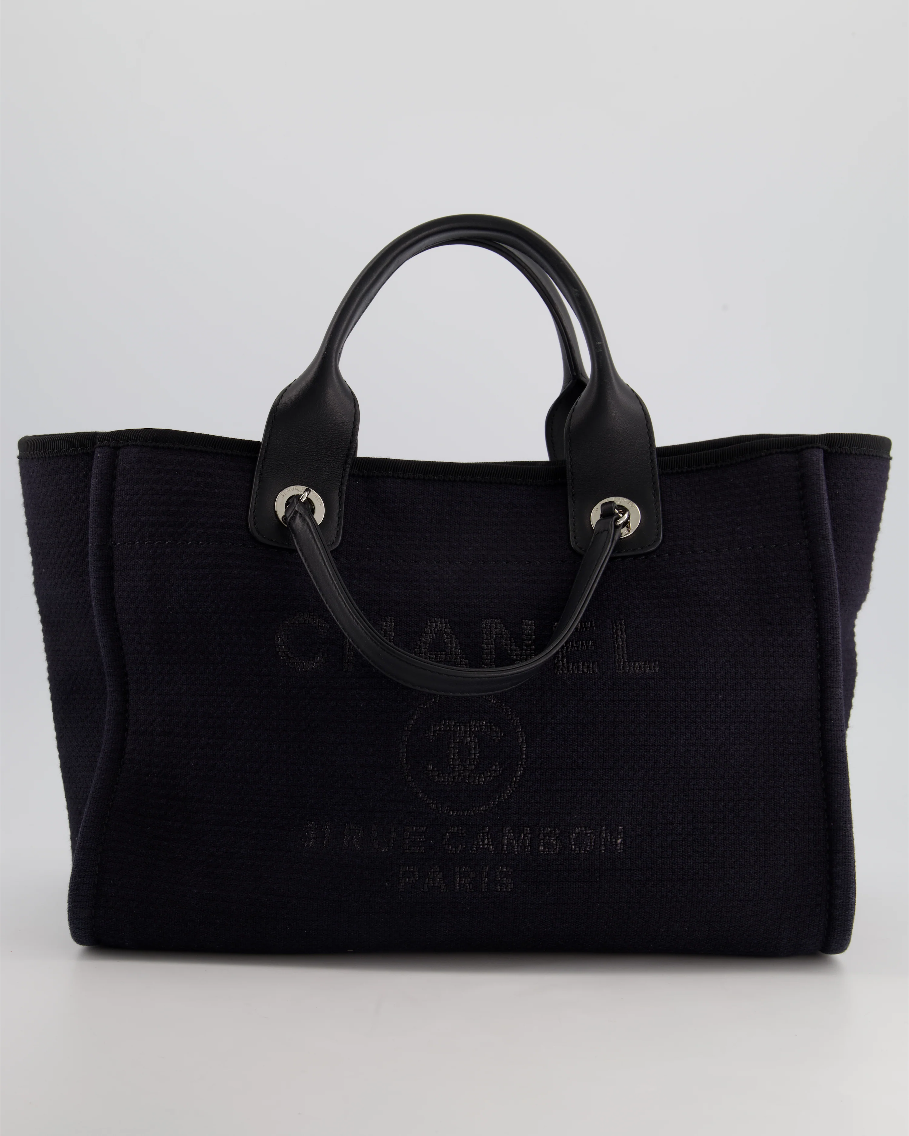 Chanel Navy & Black Small Deauville Tote Bag with Silver Hardware - Image 2
