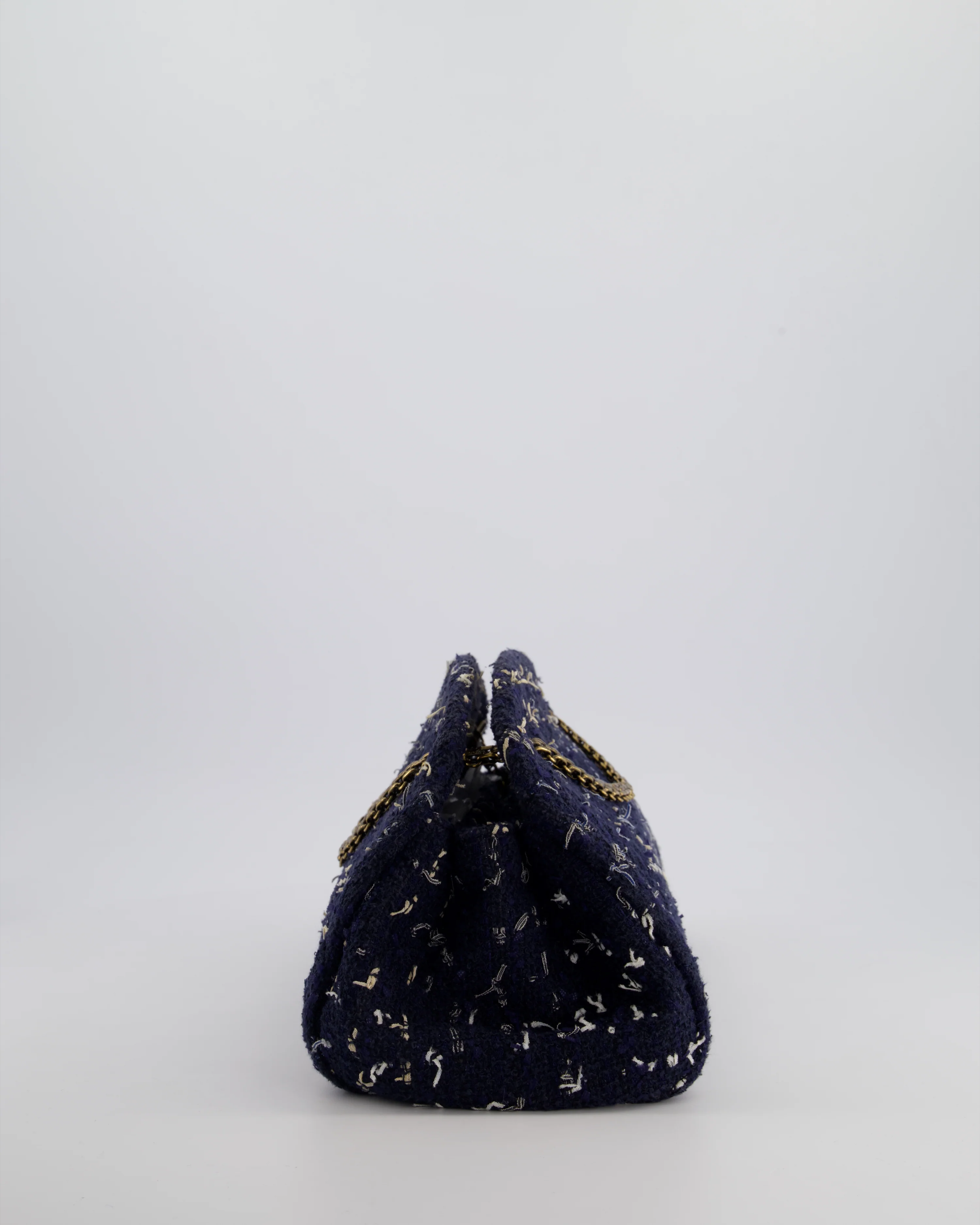 Chanel Navy Blue & White Tweed Mademoiselle Shoulder Bag With Antique Gold Hardware - Image 10