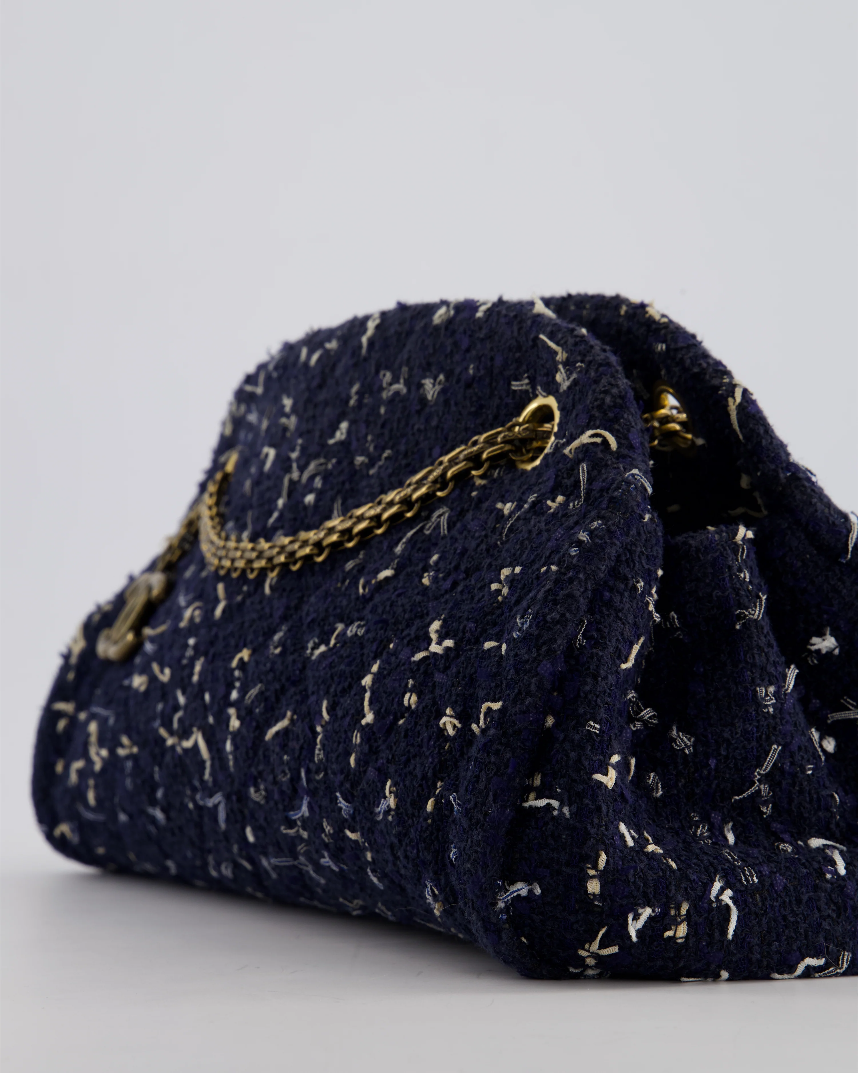 Chanel Navy Blue & White Tweed Mademoiselle Shoulder Bag With Antique Gold Hardware - Image 13