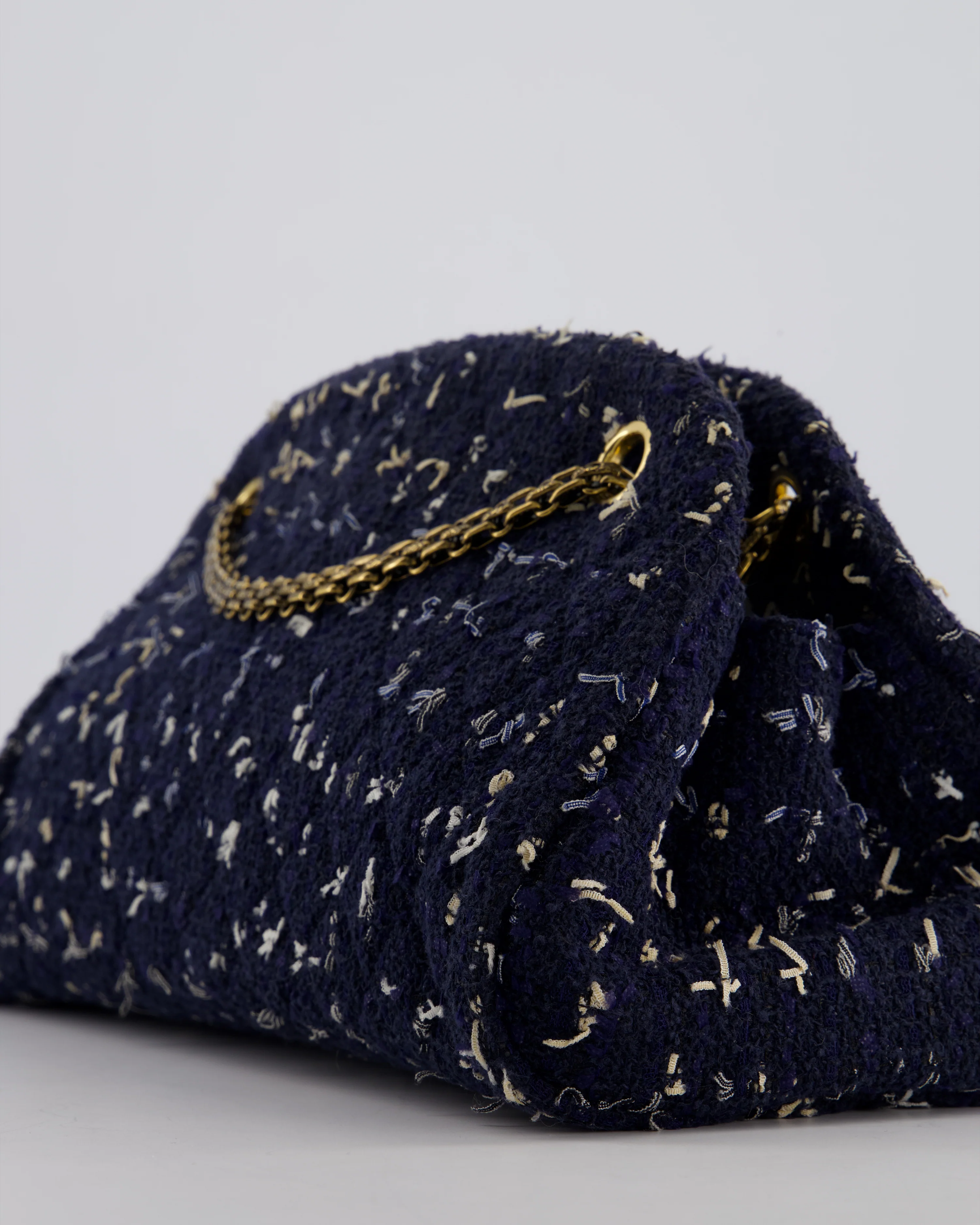 Chanel Navy Blue & White Tweed Mademoiselle Shoulder Bag With Antique Gold Hardware - Image 14