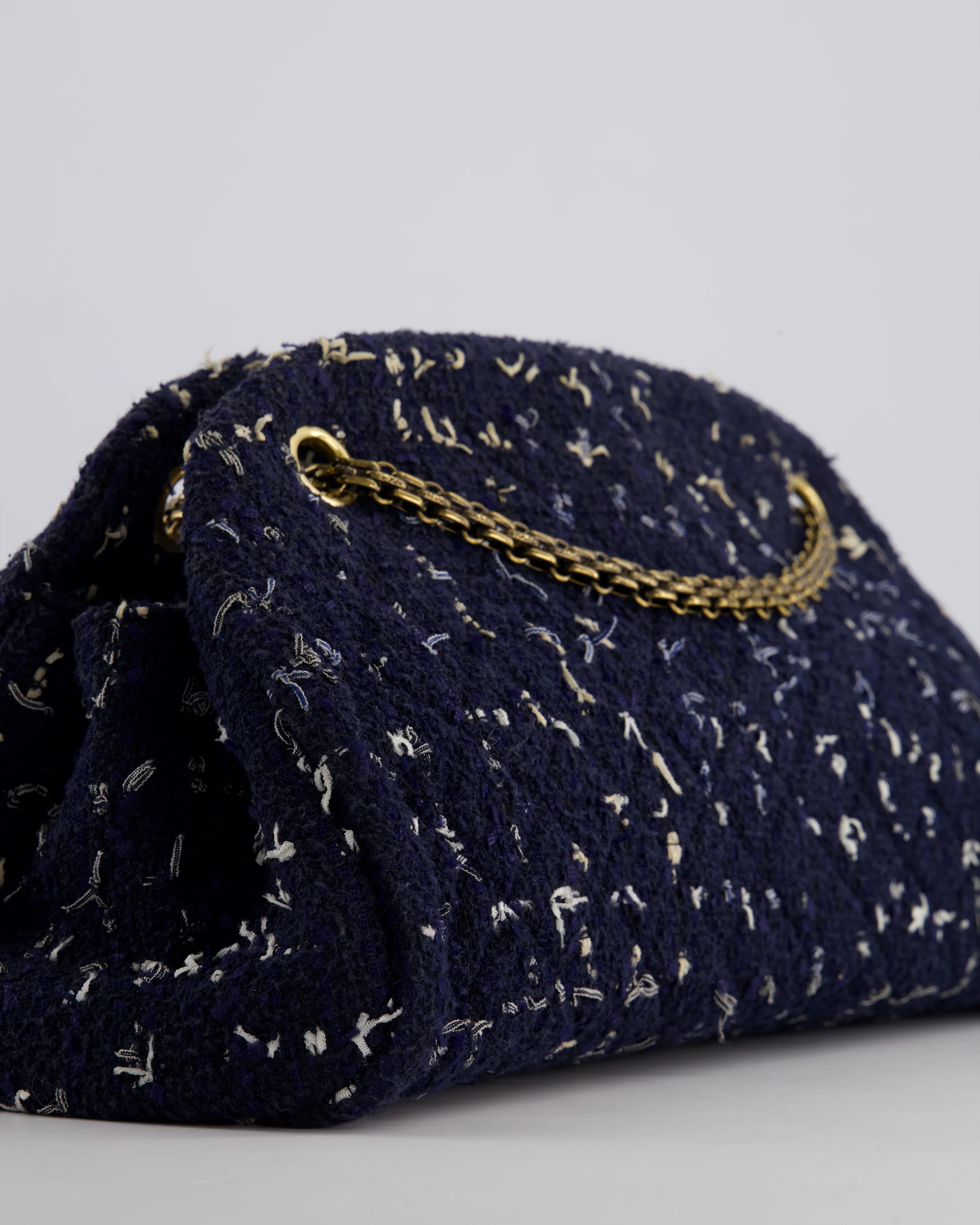 Chanel Navy Blue & White Tweed Mademoiselle Shoulder Bag With Antique Gold Hardware - Image 15