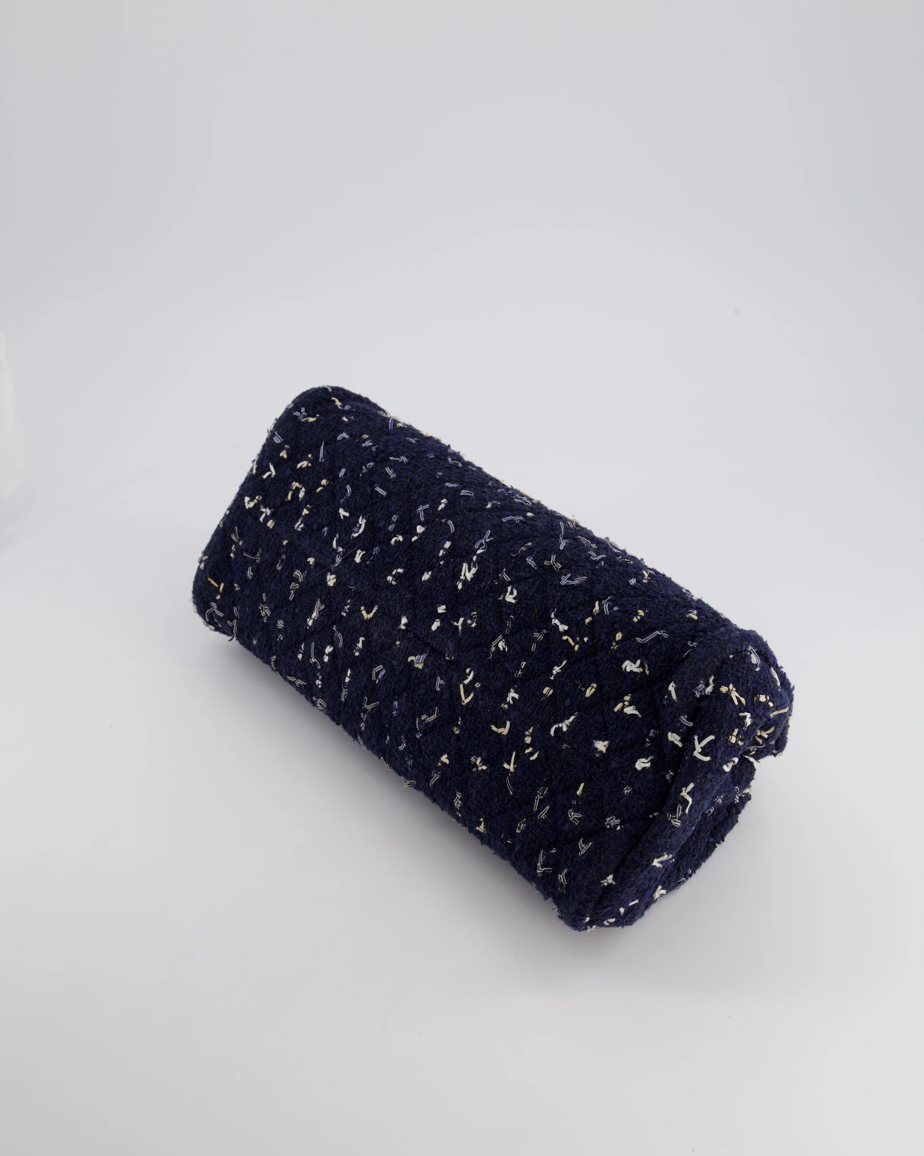 Chanel Navy Blue & White Tweed Mademoiselle Shoulder Bag With Antique Gold Hardware - Image 21