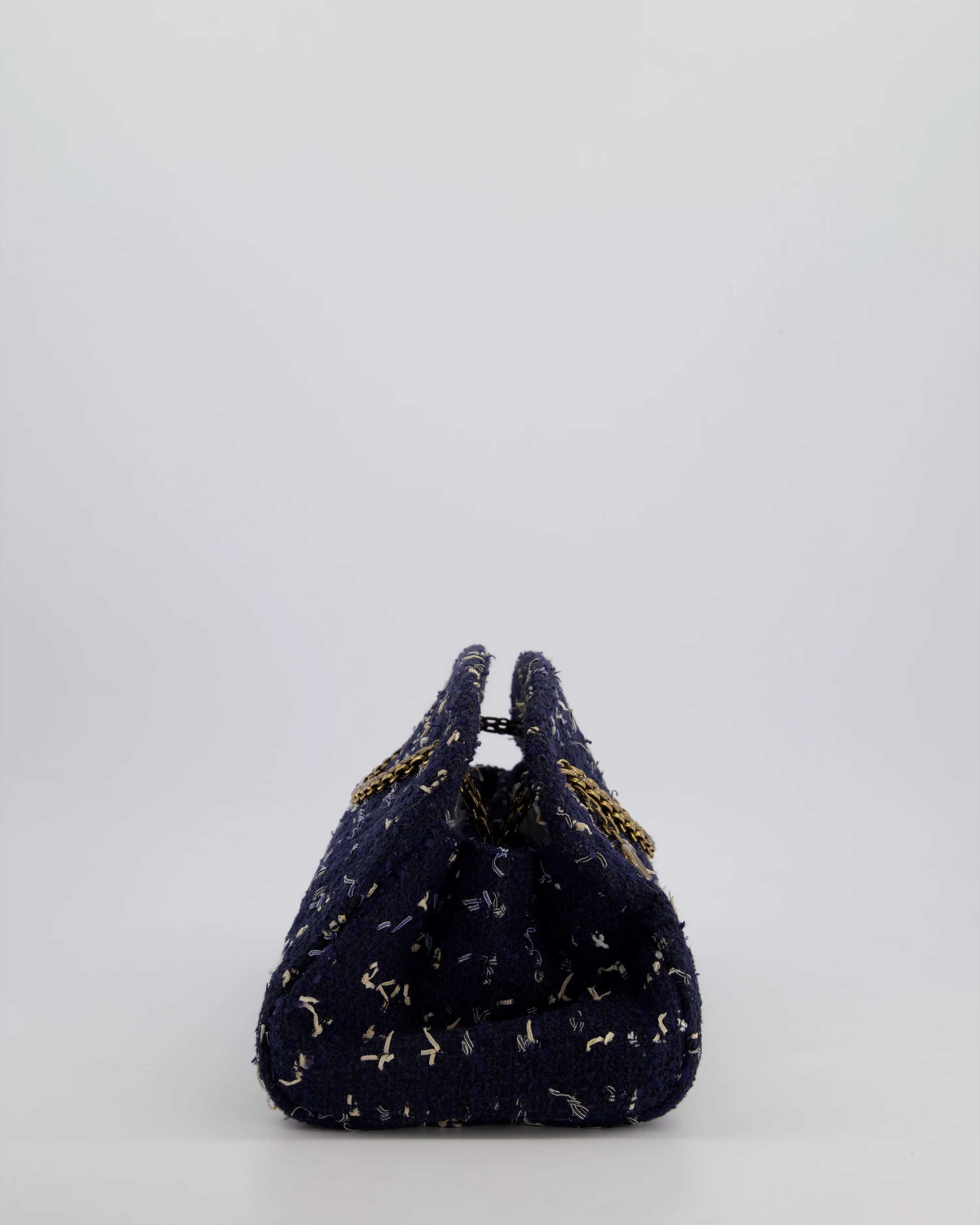 Chanel Navy Blue & White Tweed Mademoiselle Shoulder Bag With Antique Gold Hardware - Image 6