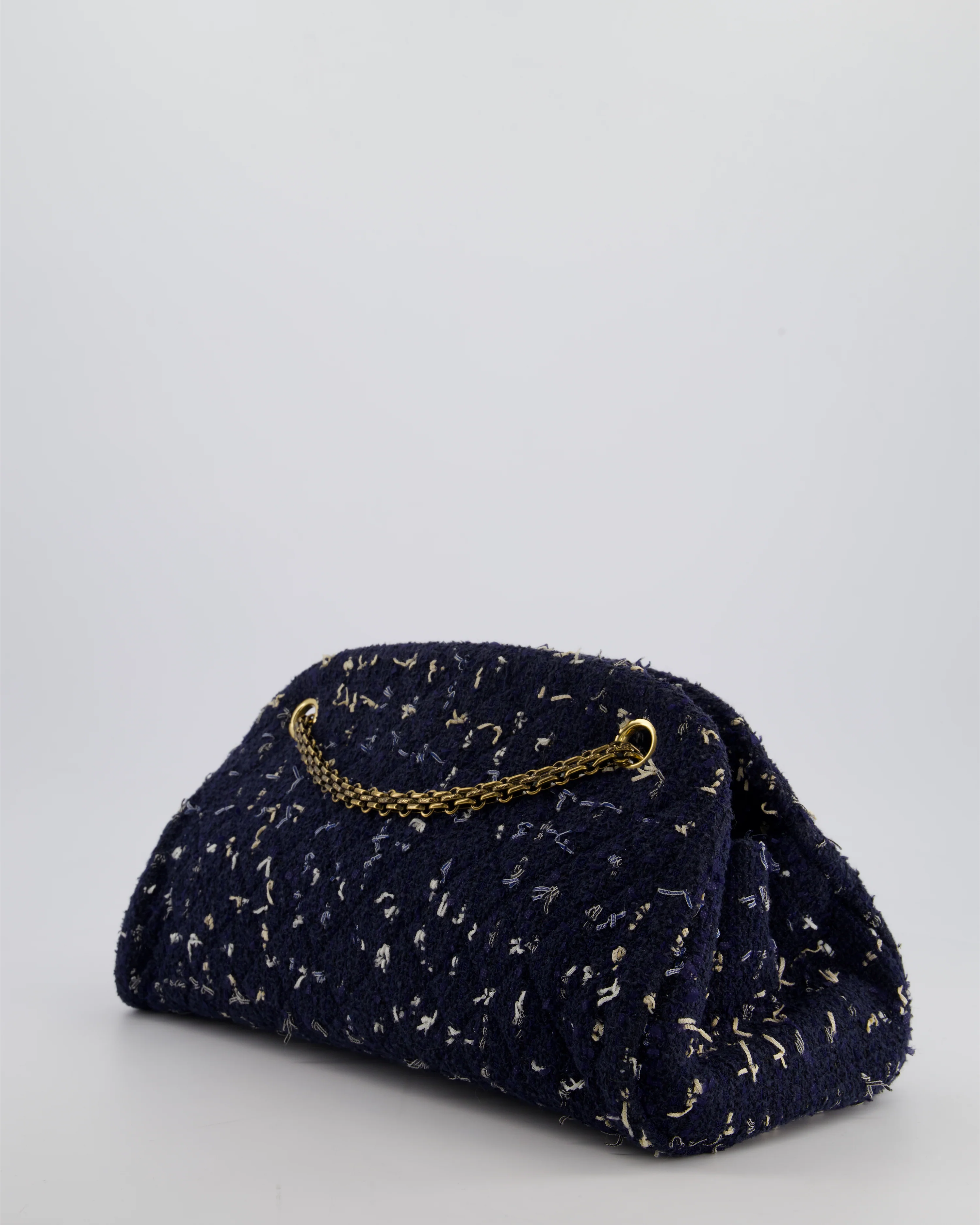Chanel Navy Blue & White Tweed Mademoiselle Shoulder Bag With Antique Gold Hardware - Image 7