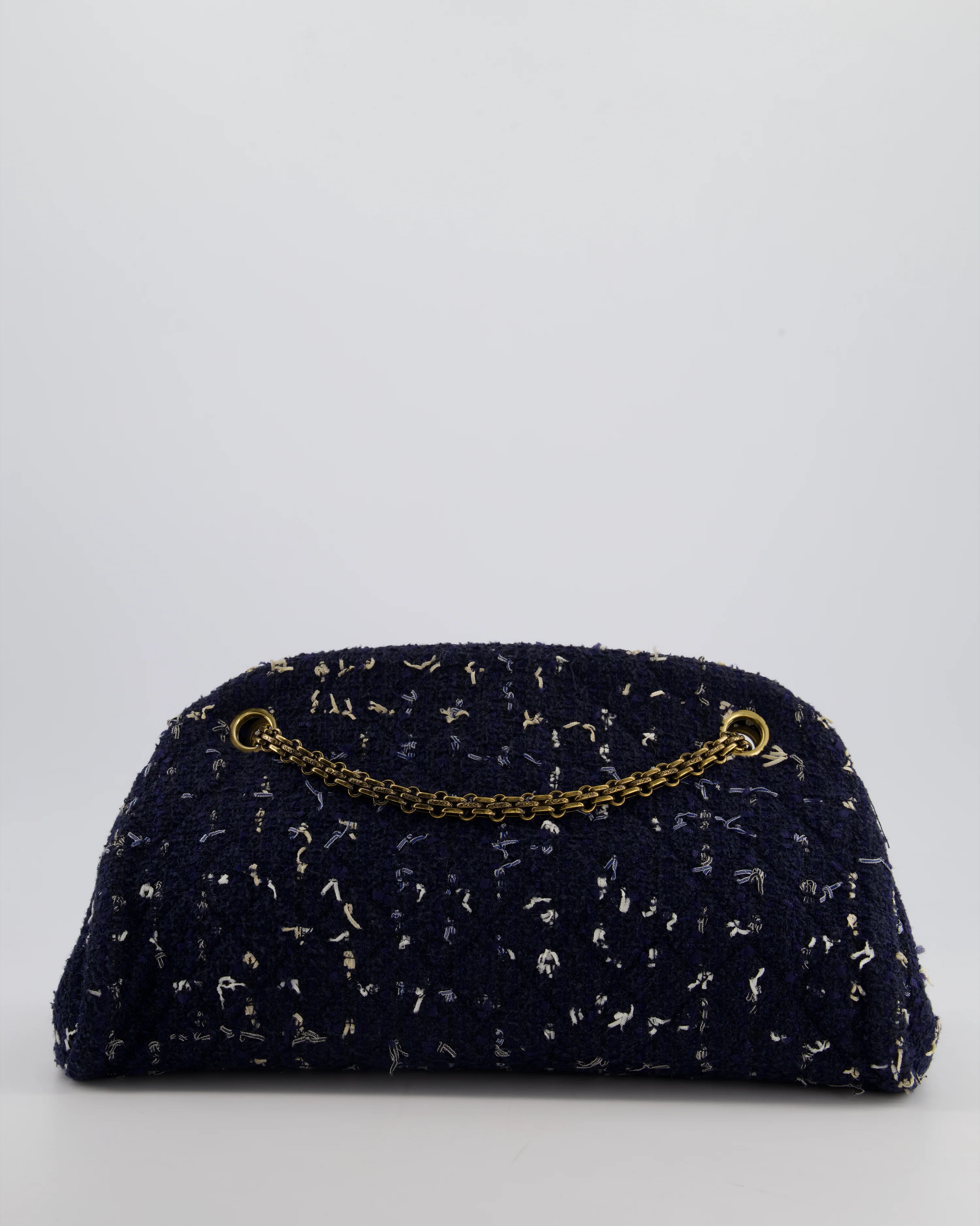 Chanel Navy Blue & White Tweed Mademoiselle Shoulder Bag With Antique Gold Hardware - Image 8