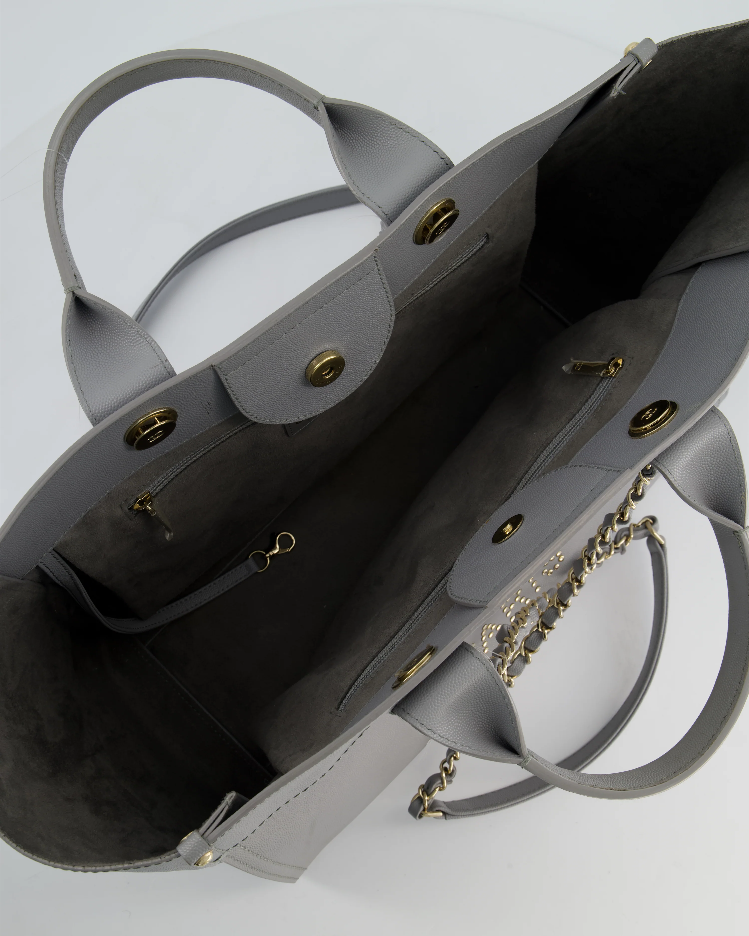 Chanel Grey Caviar Leather Medium Deauville Tote Bag with Champagne Gold Hardware - Image 15