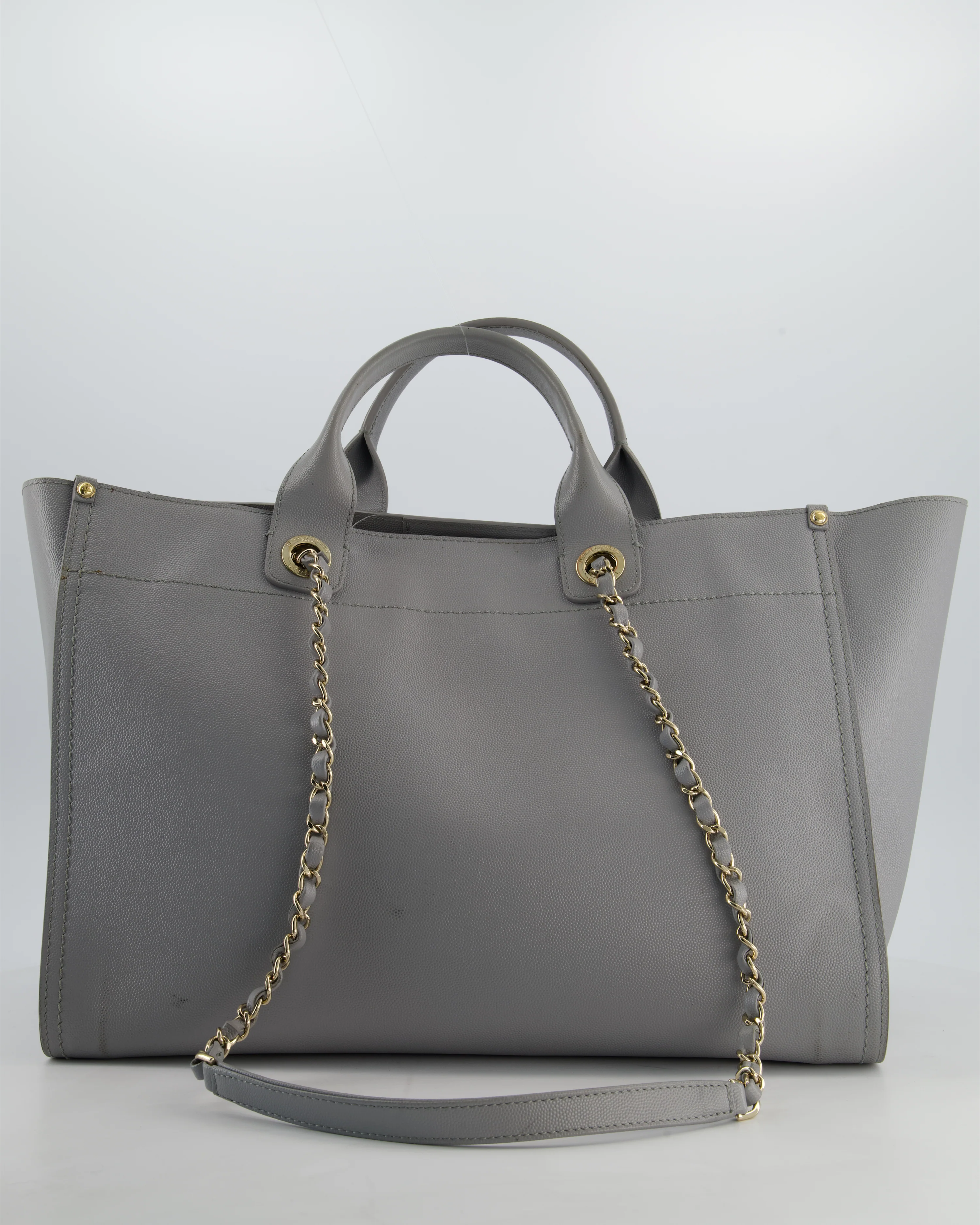 Chanel Grey Caviar Leather Medium Deauville Tote Bag with Champagne Gold Hardware - Image 6