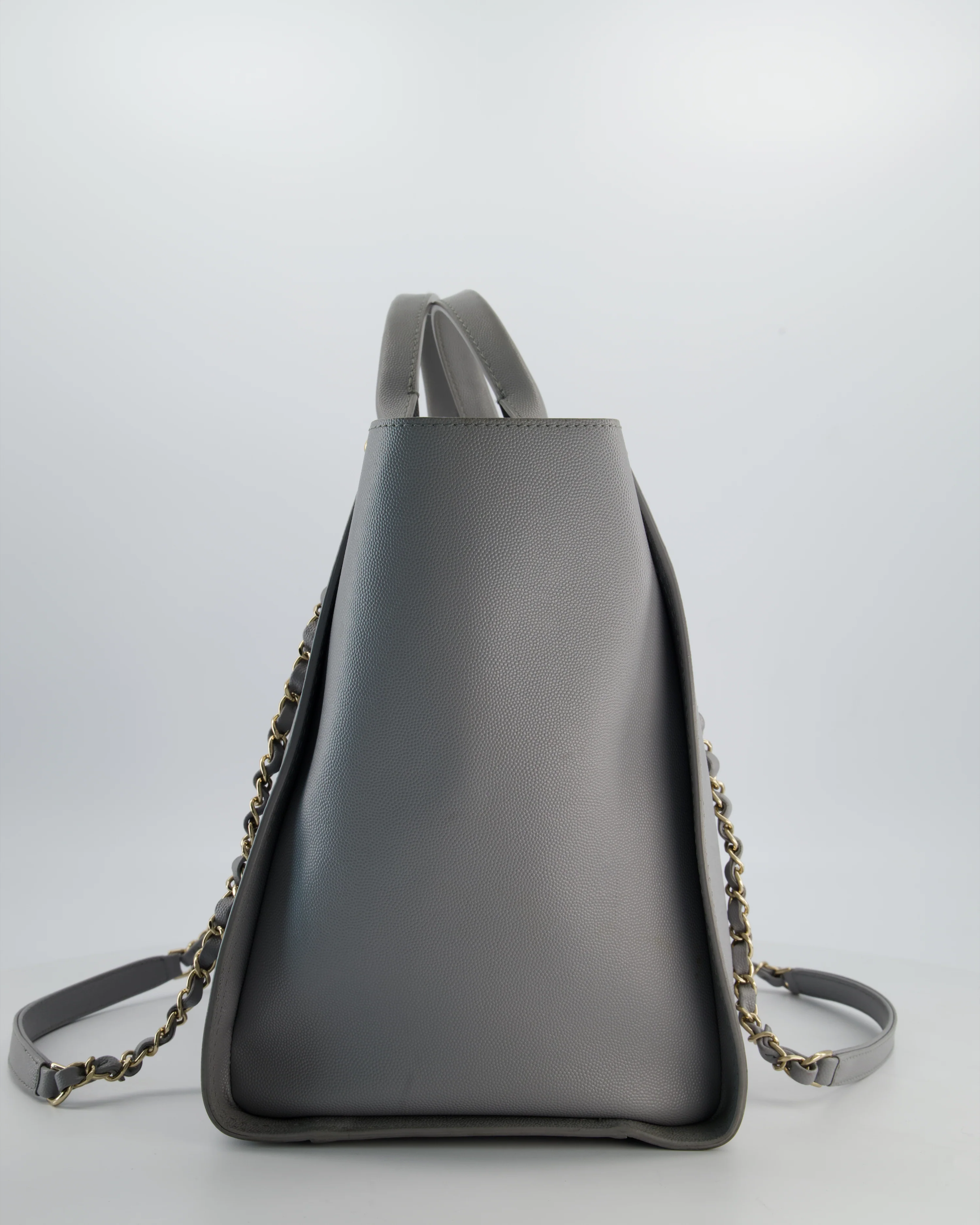 Chanel Grey Caviar Leather Medium Deauville Tote Bag with Champagne Gold Hardware - Image 8