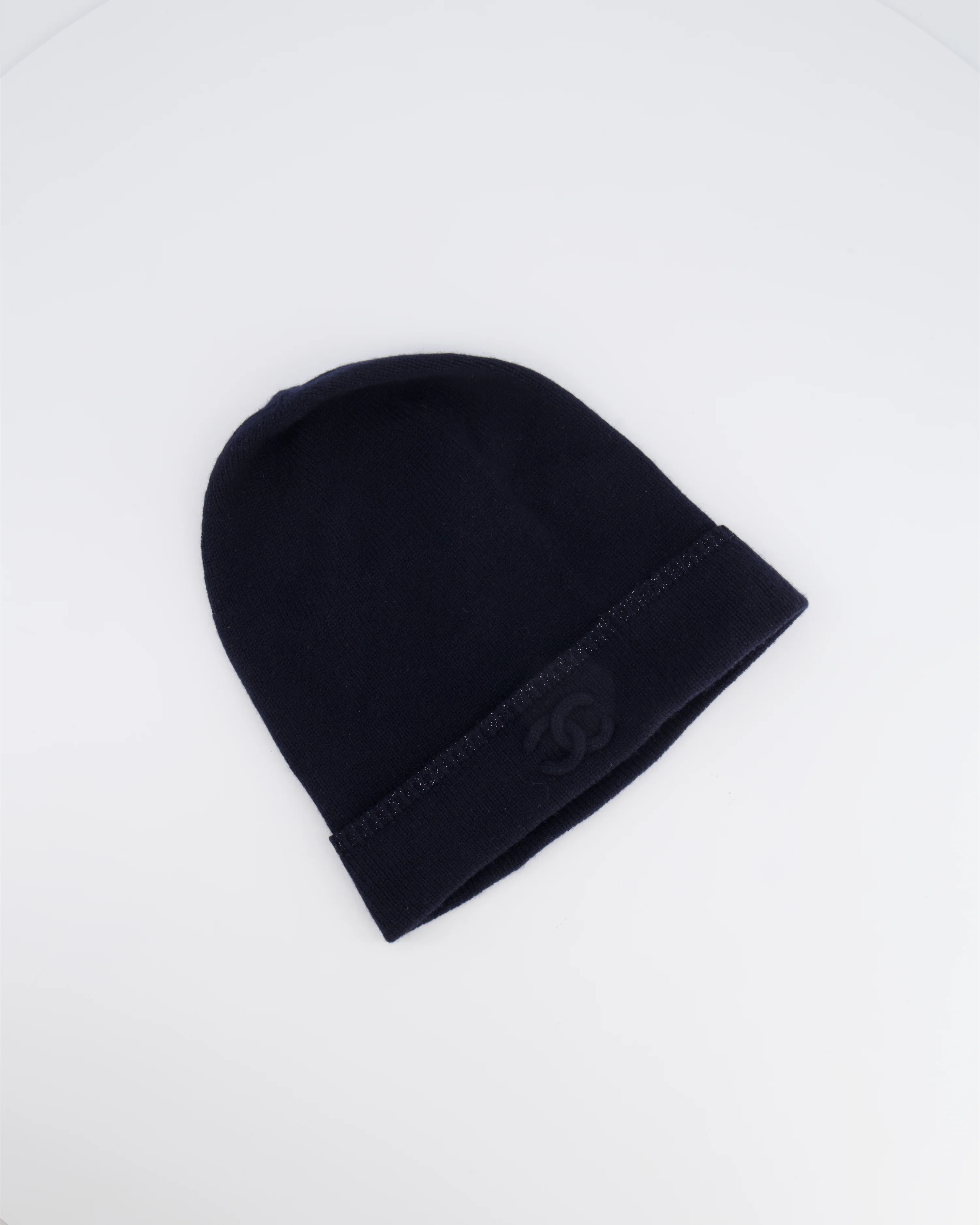 Chanel Navy Cashmere Beanie Hat with CC Logo One Size - Image 2