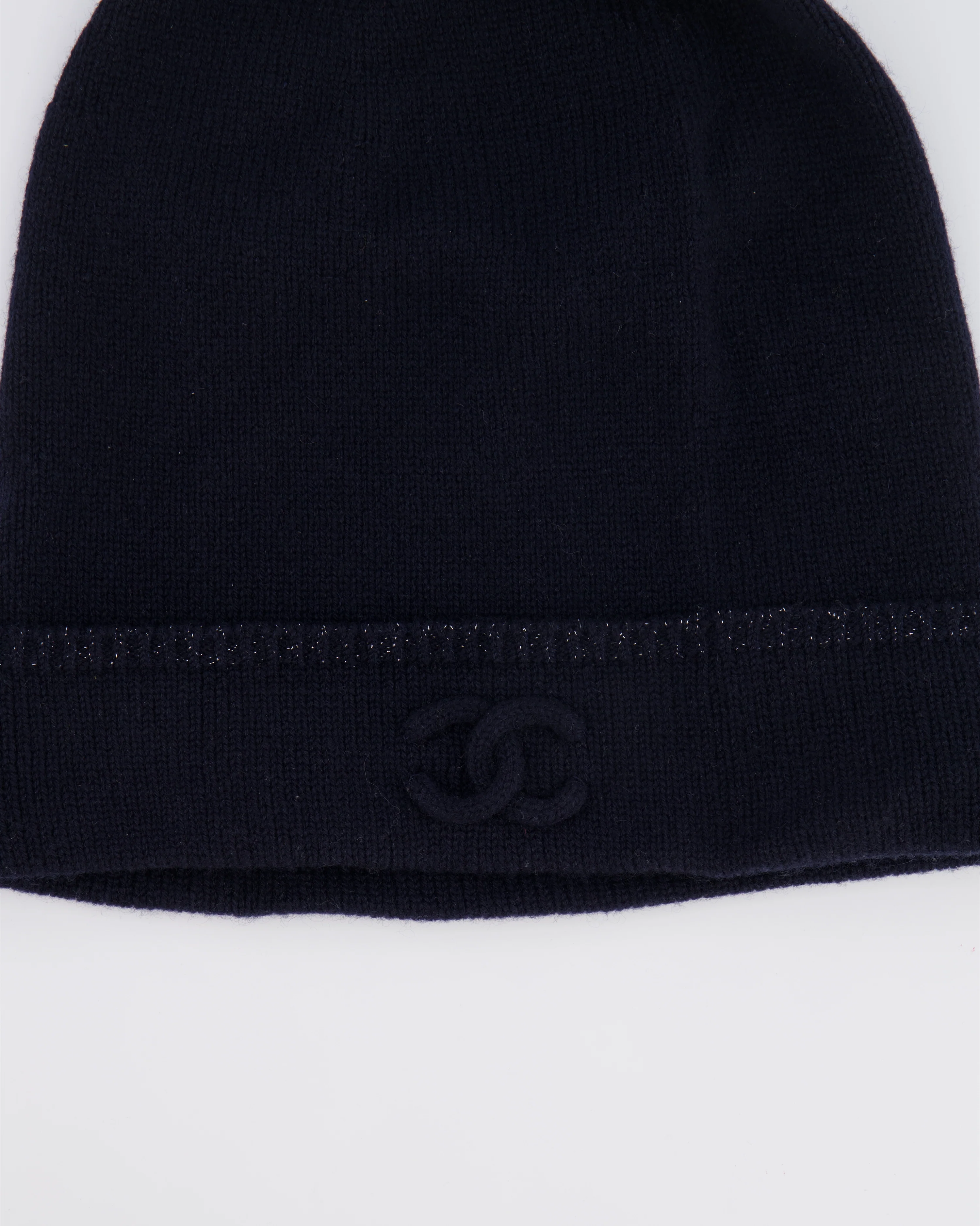 Chanel Navy Cashmere Beanie Hat with CC Logo One Size - Image 3