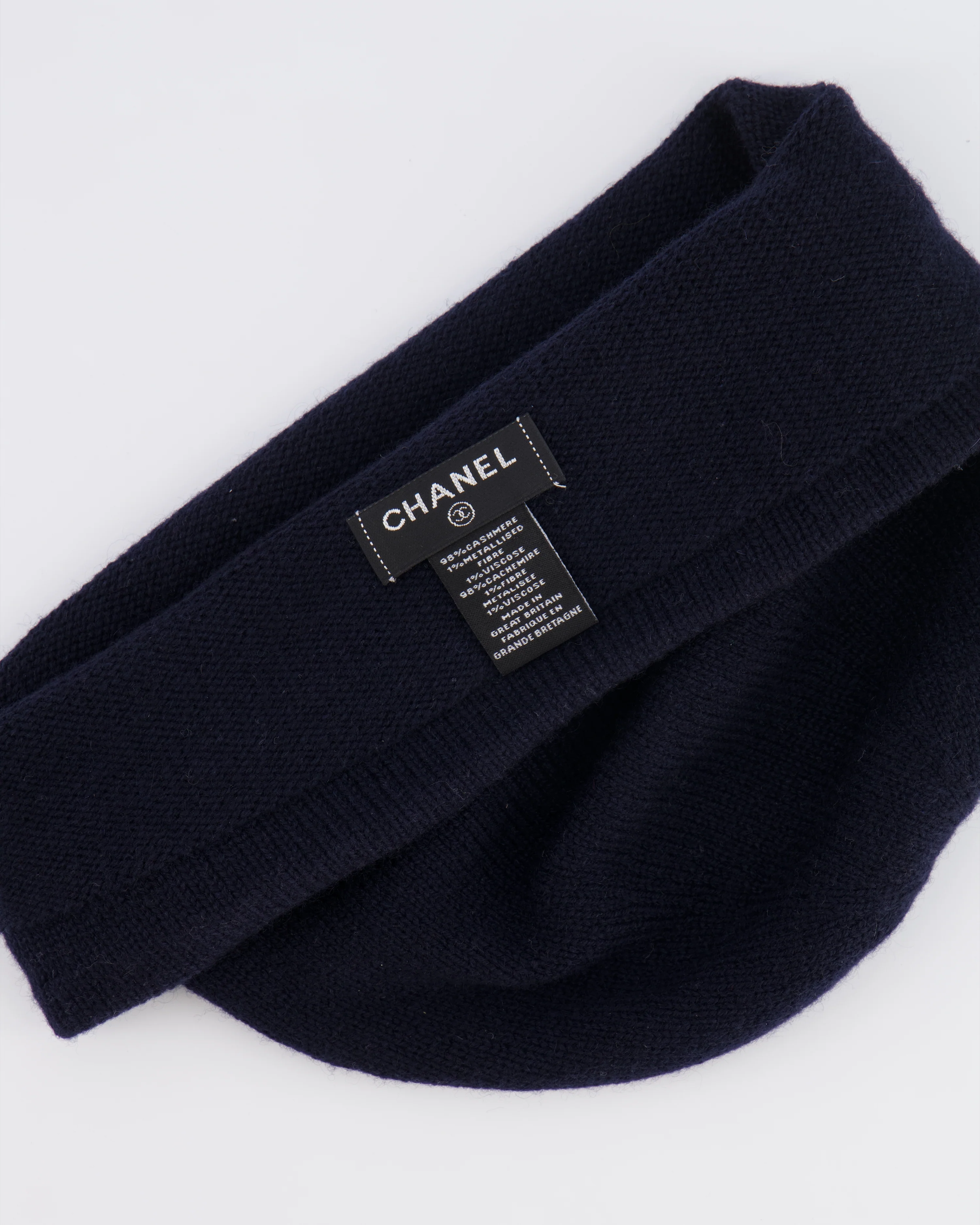 Chanel Navy Cashmere Beanie Hat with CC Logo One Size - Image 6