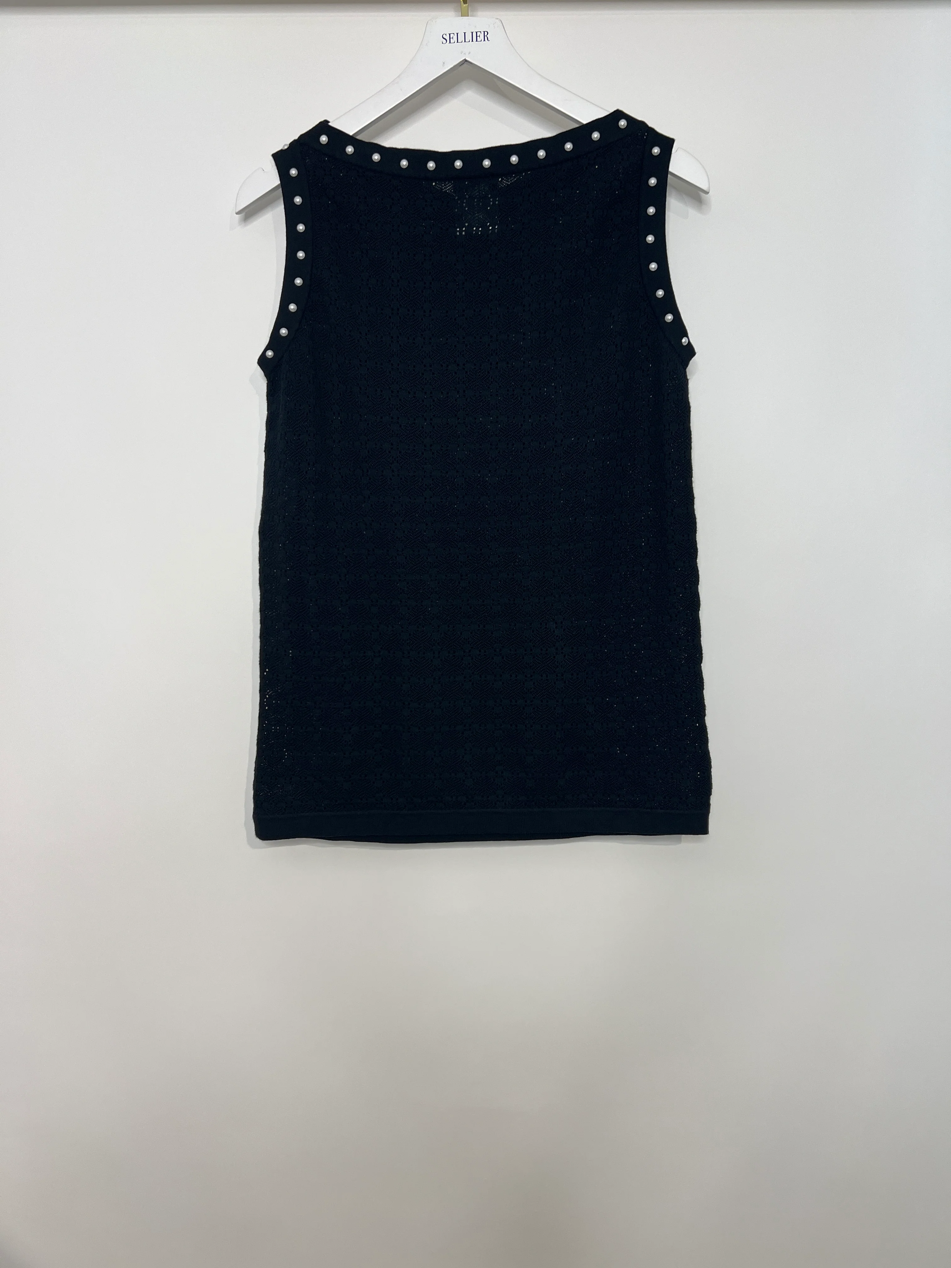 Chanel Navy Crochet Vest Top with Pearl Trim and Front Pocket Detail FR 34 (UK 6) - Image 4