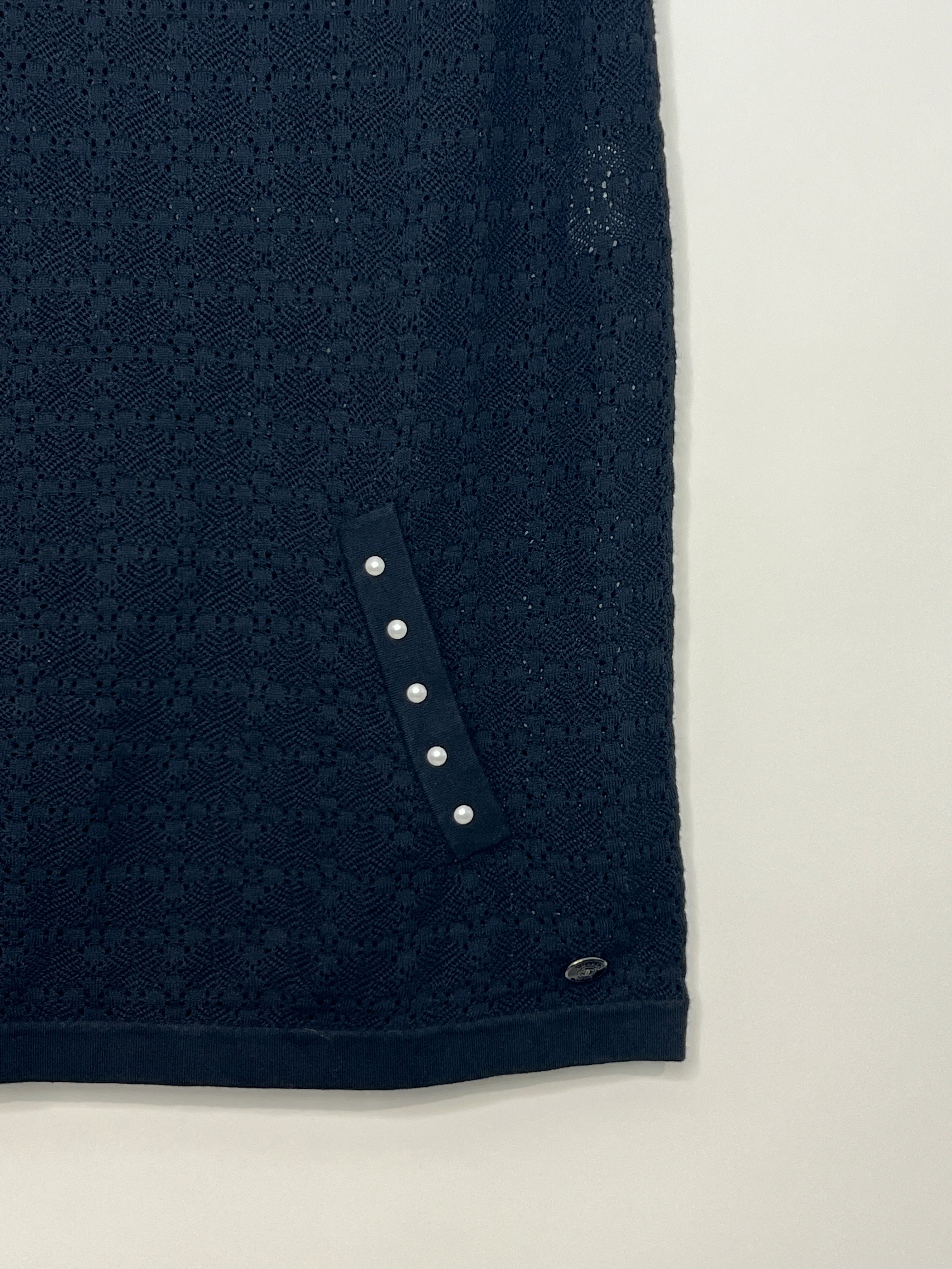 Chanel Navy Crochet Vest Top with Pearl Trim and Front Pocket Detail FR 34 (UK 6) - Image 6