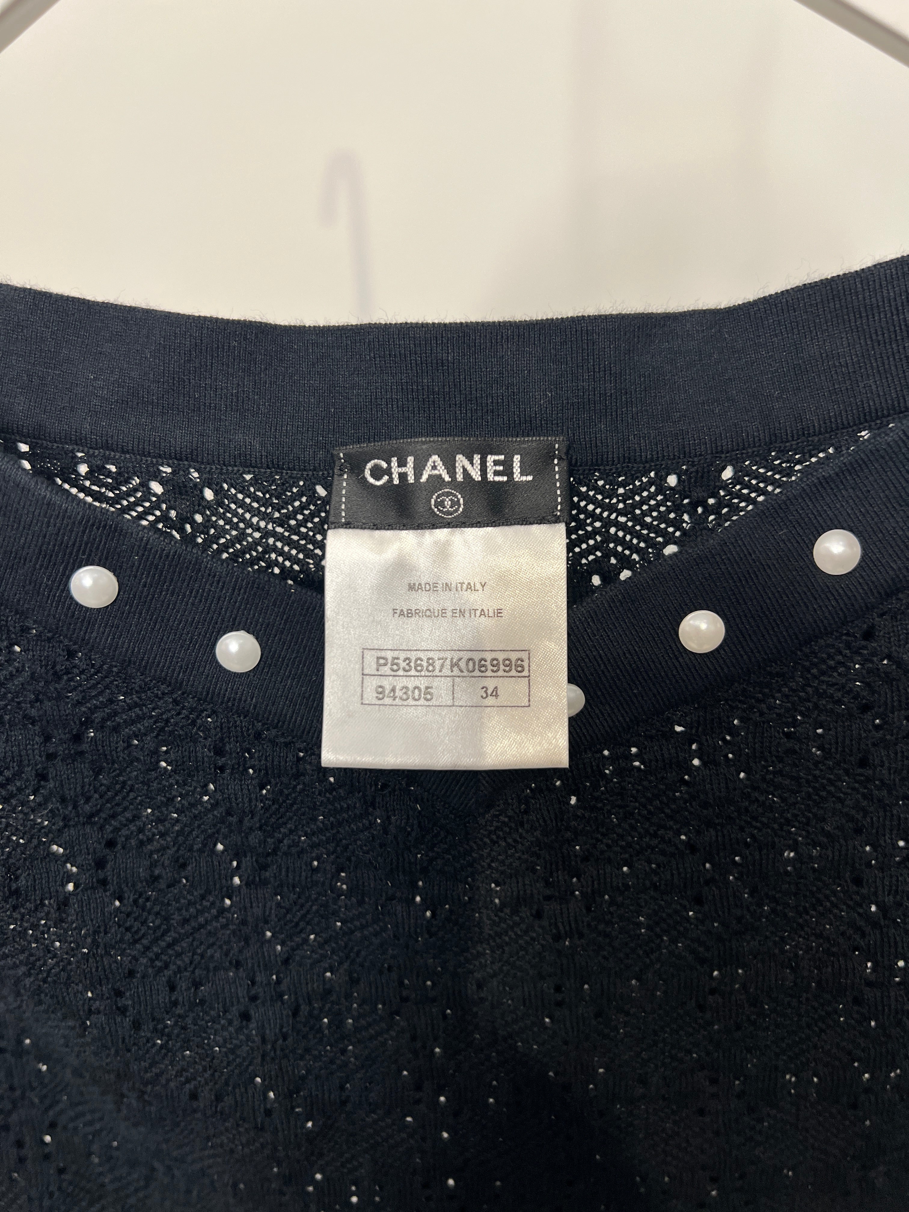 Chanel Navy Crochet Vest Top with Pearl Trim and Front Pocket Detail FR 34 (UK 6) - Image 7