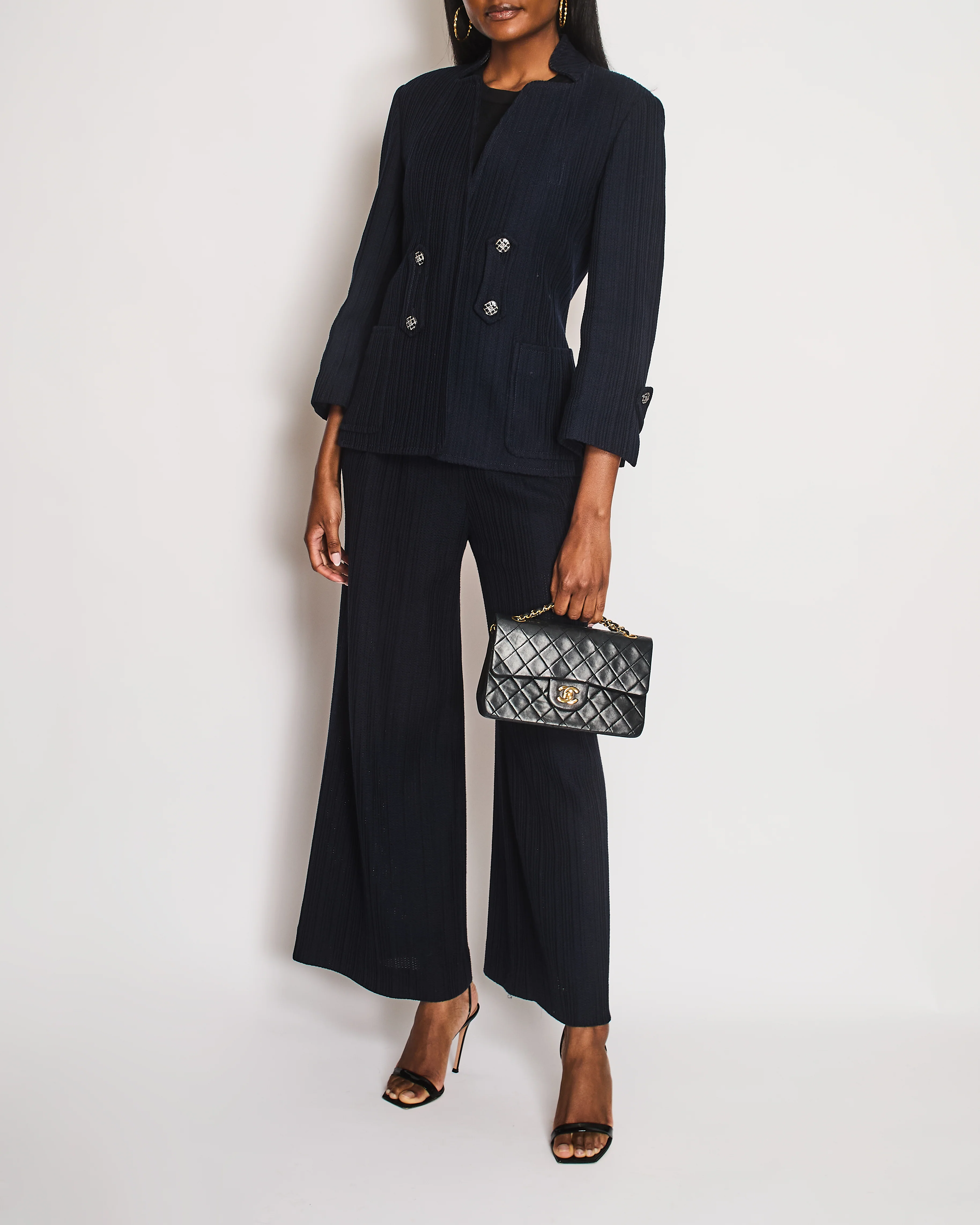 Chanel Navy Single Breasted Two-Piece Jacket and Trouser Set Size FR 42 (UK 14) - Image 2